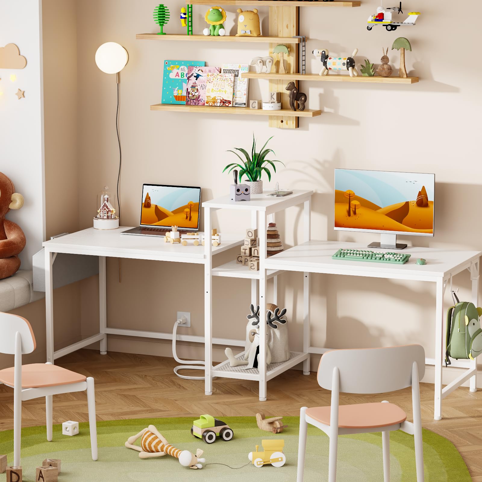 Amazon | Furologee ダブルデスク 電源コンセント付き 71インチ