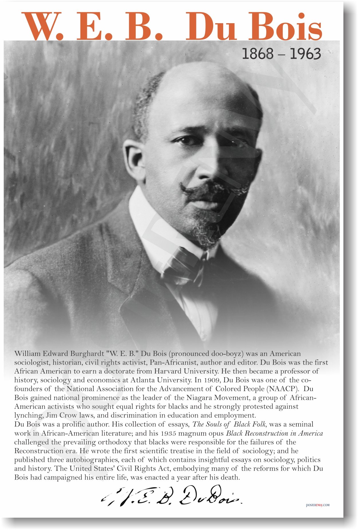 WEB DuBois - Biography - NEW Famous African American Civil Rights Leader Poster