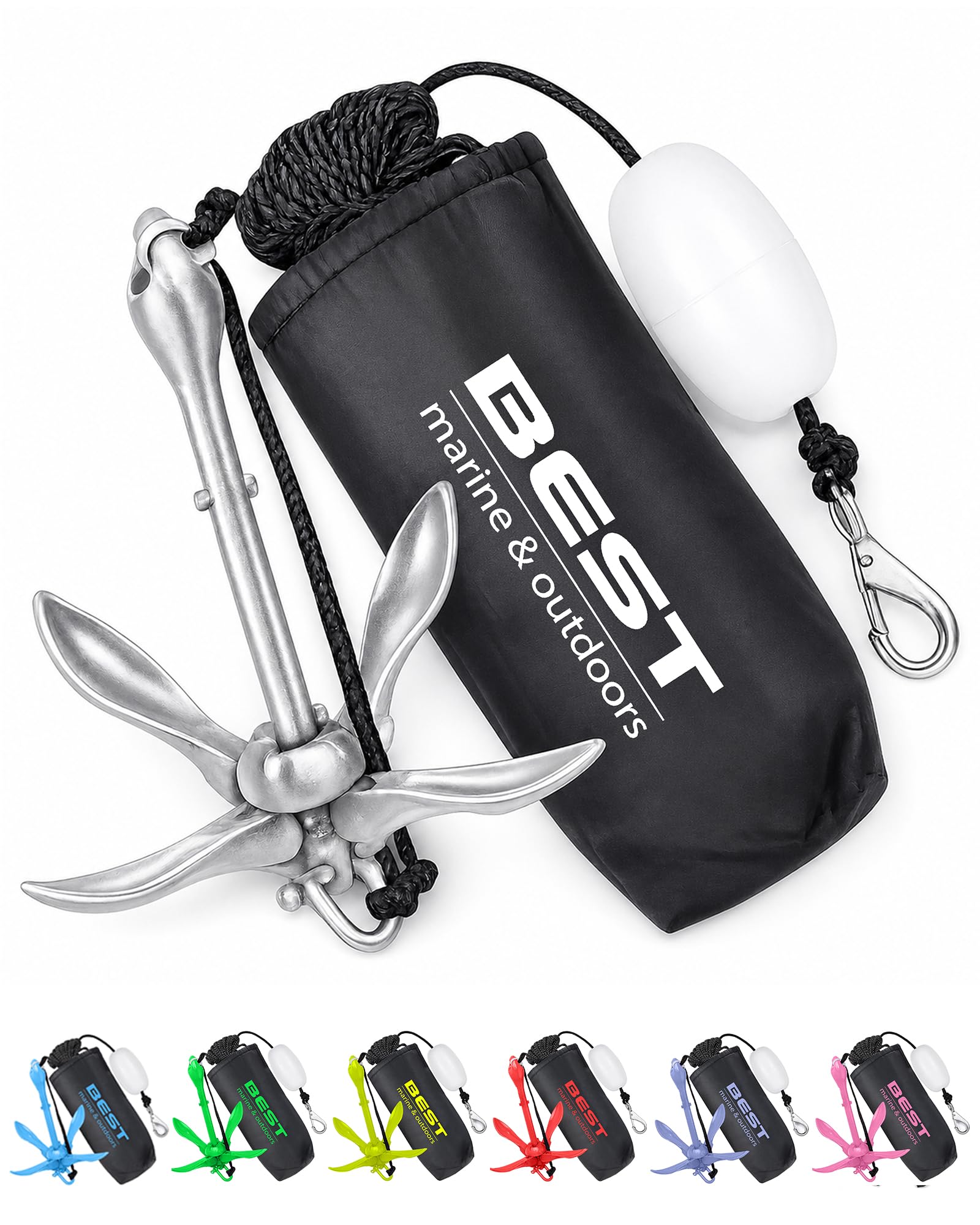 Best Marine Boat Anchor | Kit d'ancrage pour Kayak de 1,6 kg | Système d'ancrage Pliable pour Planche à pagaie Sup, Jet Ski, canoë et PWC | Accessoires de pêche pour Kayak | Ancrages Pliables et