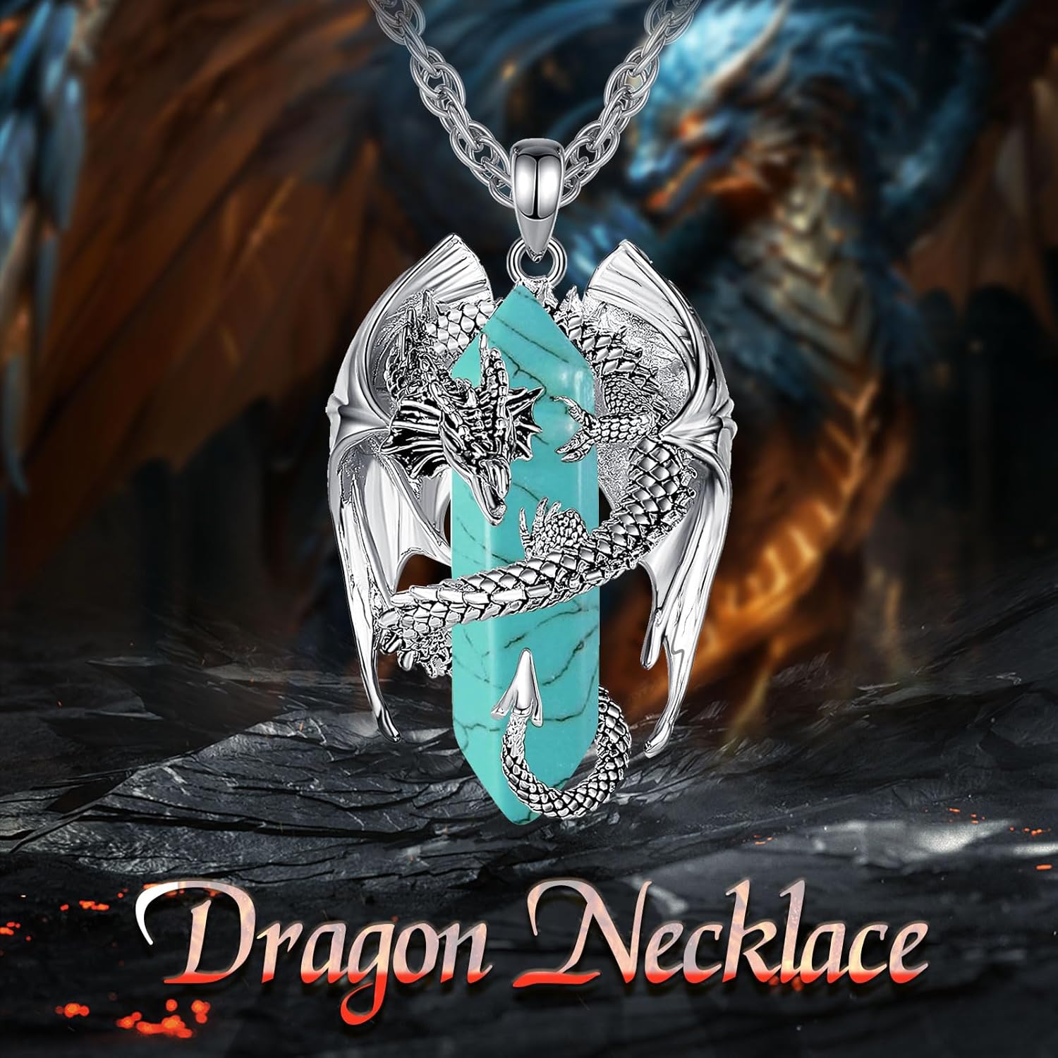 INFUSEU Unique Dragon Necklaces with Healing Crystal Stone for Men Women, Personalized Spiritual Gifts, 24 Inch Chain - Image 8