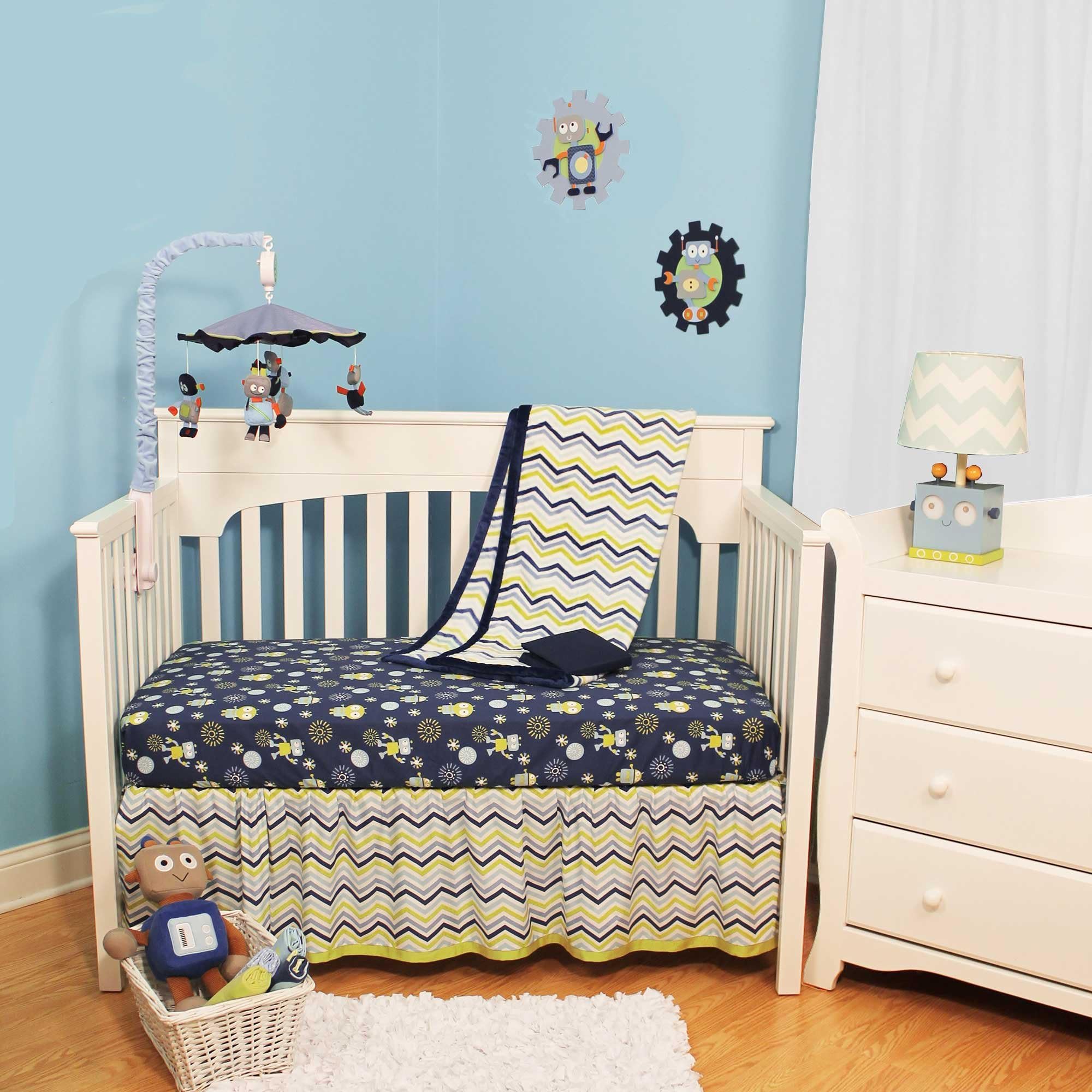 Space Bot Chevron 4 Piece Baby Crib Bedding Set by True Baby