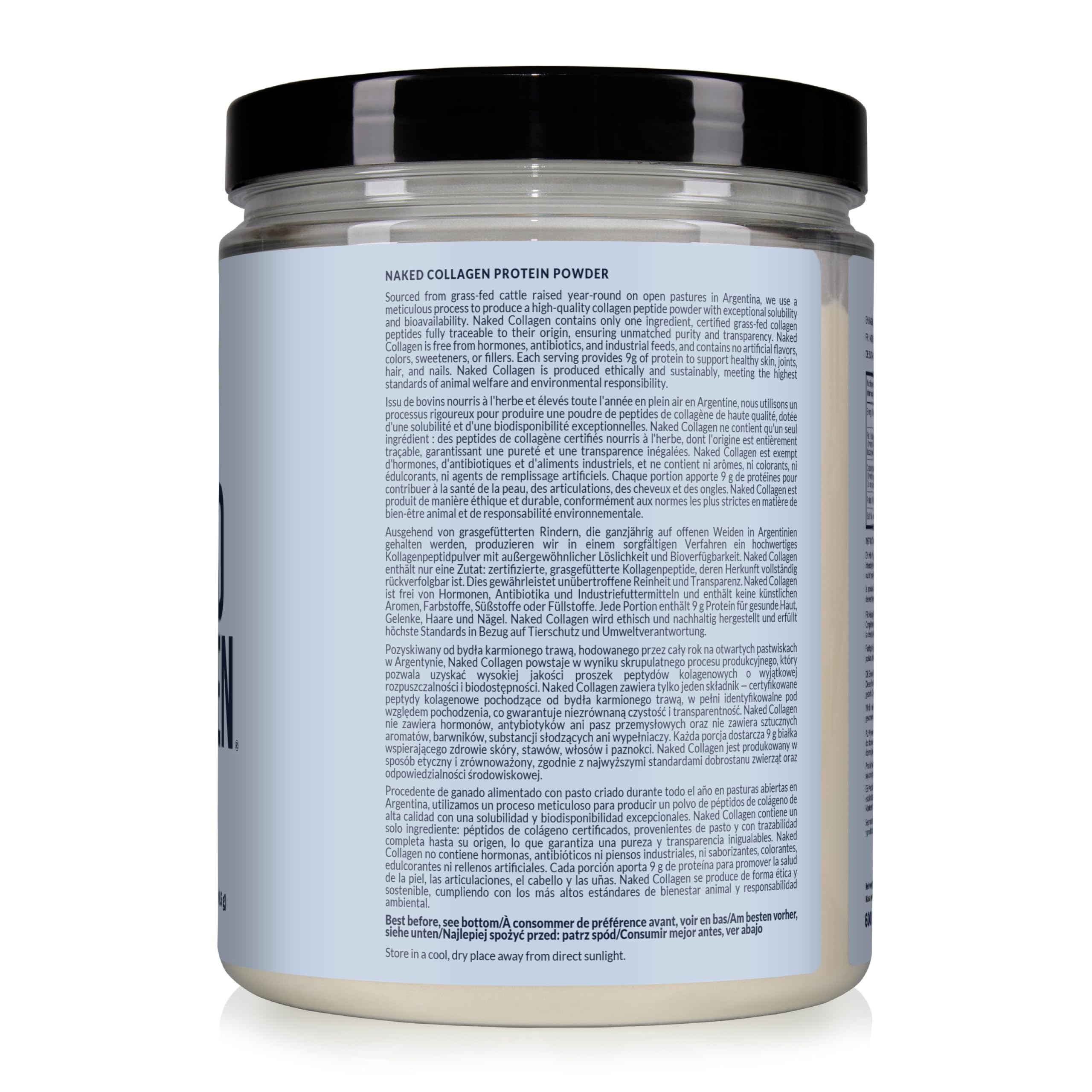 NAKED Collagen - Peptydy kolagenowe w proszku, 63 porcje, hodowane na pastwisku, bezsmakowy suplement z hydrolizowanego kolagenu pochodzącego od zwierząt karmionych trawą, zgodny z dietą paleo, 600 g