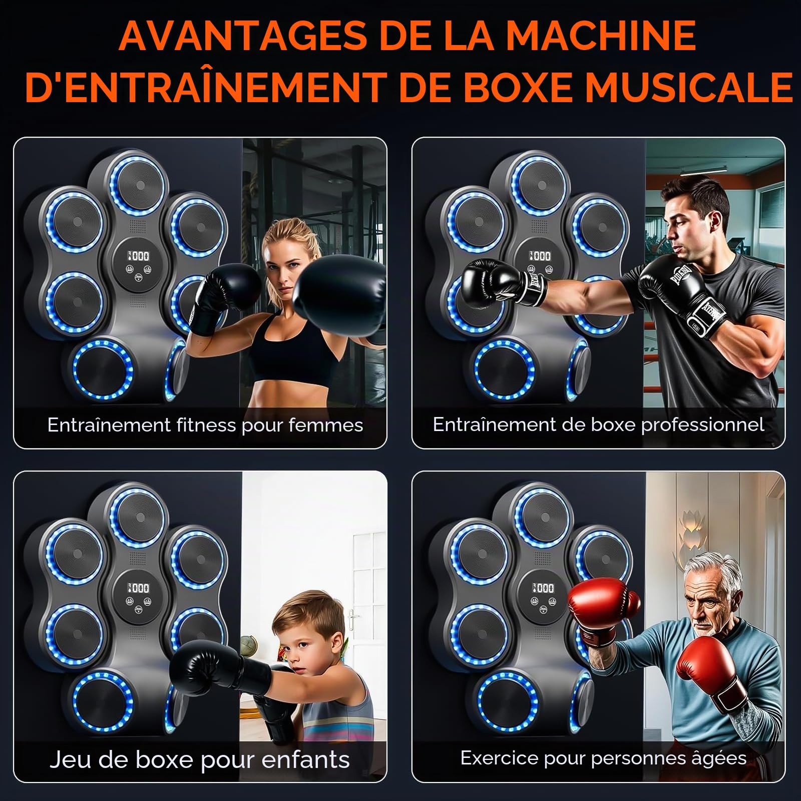 Machine de Boxe Musicale Adulte, 9 Modes de Vitesse Boxe Mural Musique avec Gants de Boxing Machine, Smart Bluetooth Music Boxeur électronique pour Enfants et Adultes Entraînement à la Maison