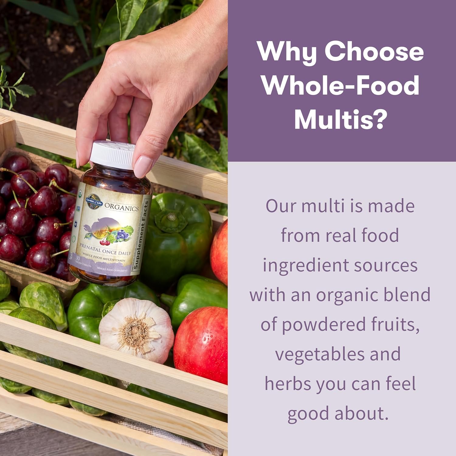 Garden of Life Organics Prenatal Vitamin: Folate for Energy & Healthy Fetal Development, Non-constipating Iron, Vitamin C, B6, B12, D3 – Organic, Non-GMO, Gluten-Free, Vegan, 30 Day Supply - Image 6