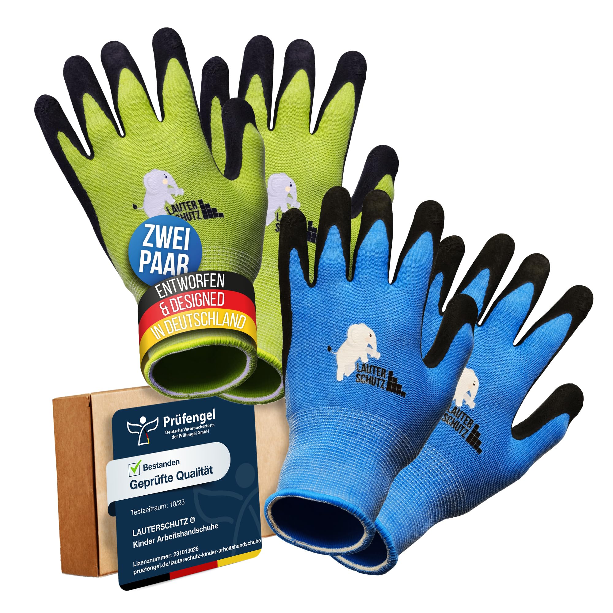 LAUTER SCHUTZ ® für Kinder: 2 Paar Arbeitshandschuhe (mit Handflächenbeschichtung) aus dehnbarem Gewebe, für Gartenarbeit und mehr (Größe L (8-12 Jahre))