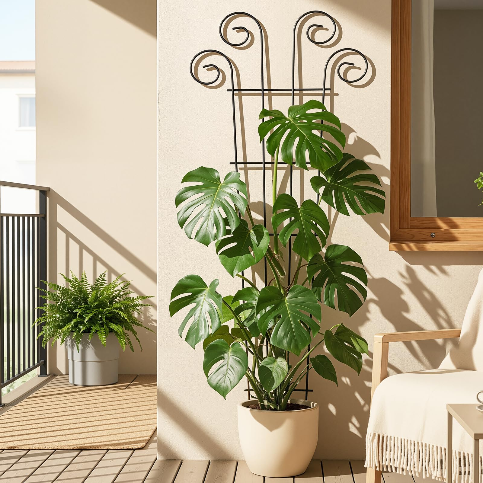 Thealyn 4er-Pack 81cm/32 Zoll Innenpflanzenspalier für kletternde Topfpflanzen, Outdoor-Metall-Gartenspalier für Zimmerpflanzen, Blumen, Weinreben, ivy Wellenform, Schwarz