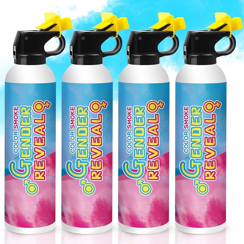 Merear Extintor de Pó Colorido para Revelação de Sexo do Bebê Azul, Kit com 4
