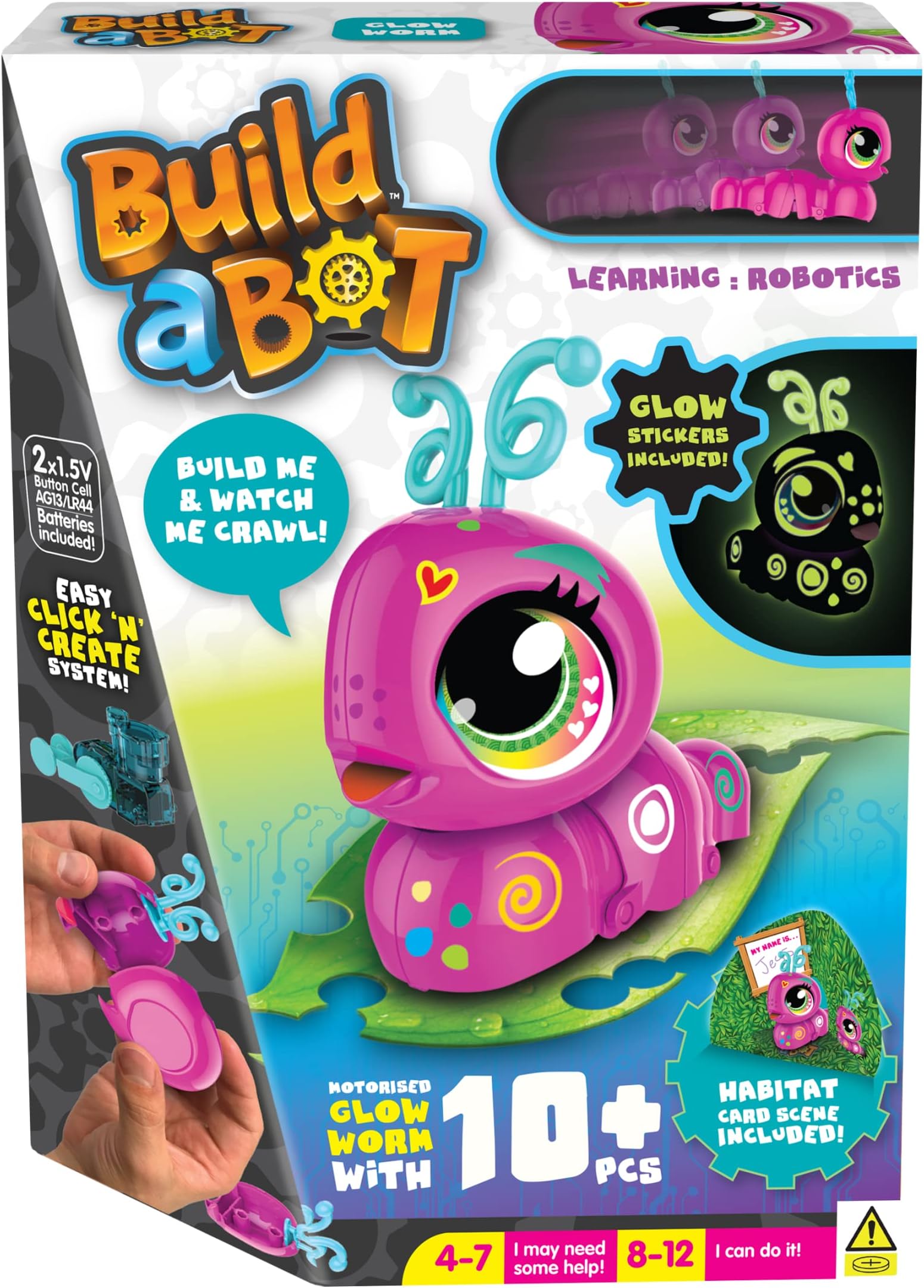 Build-a-Bot: Glow Worm | Build Your Own Interactive Pet Worm | Easy Click 'n' Create System | 20+ Piece STEM Robot Kit for Kids | For Ages 4+
