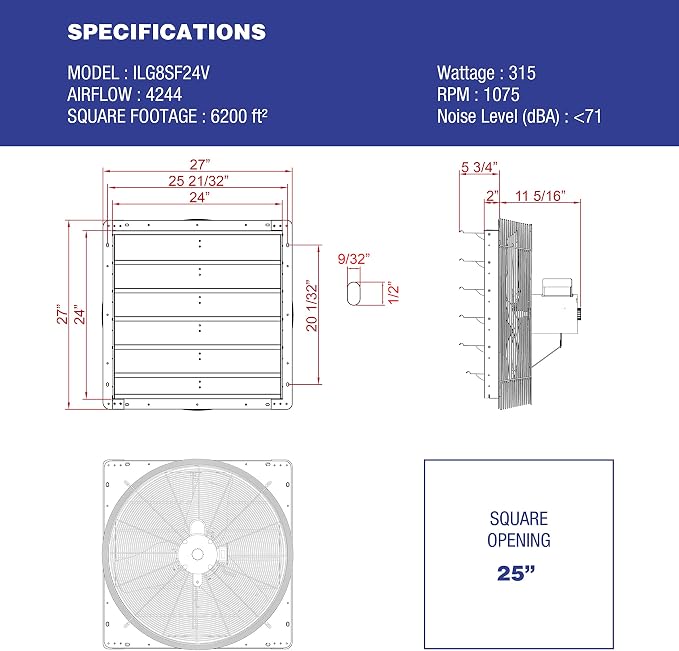 Extractor de pared iLiving 24 pulgadas velocidad variable miniatura 2