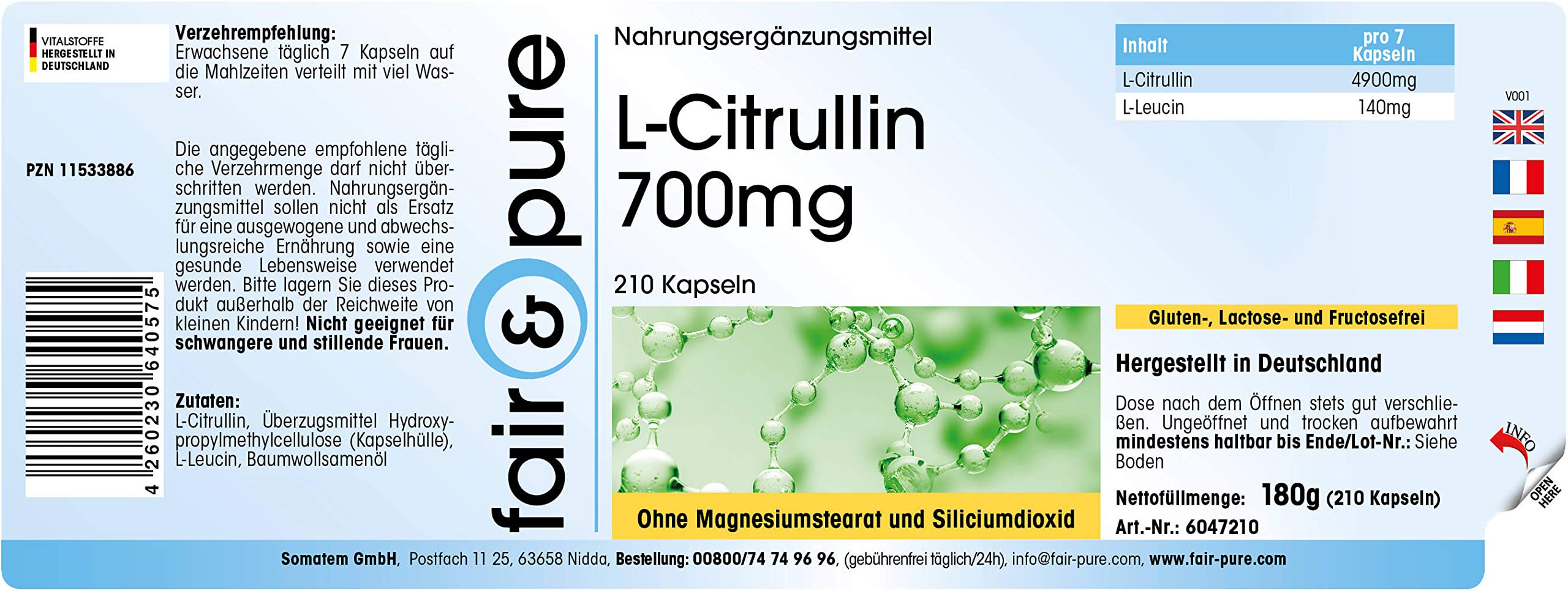 Fair & Pure® - L-Citrulline 700mg - végan - 210 gélules