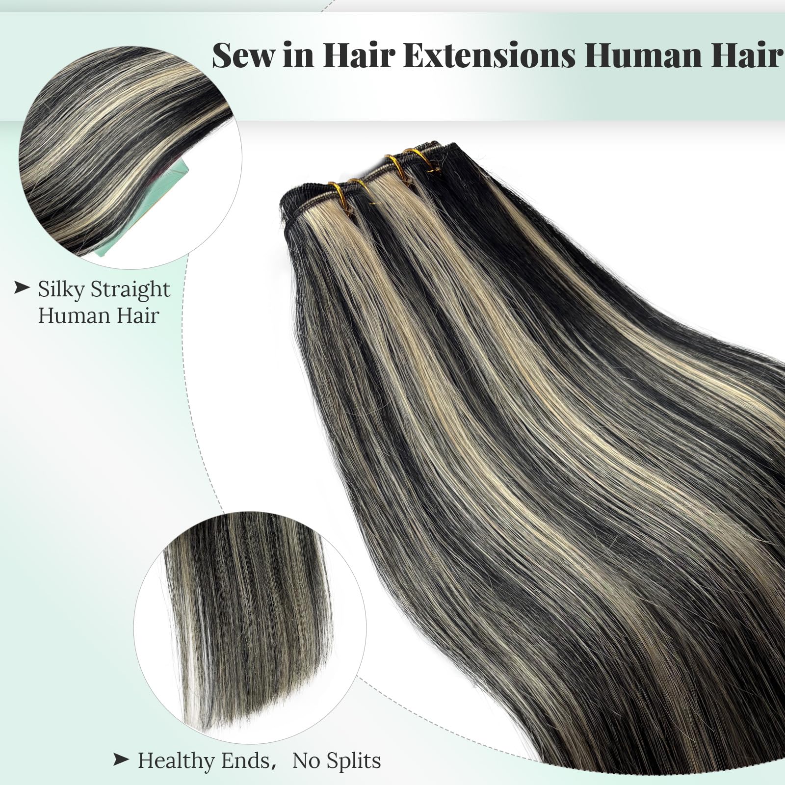 Black blonde blue tie on extensions Amazon.com : Double Weft Human Hair Extensions Black and  main image 2