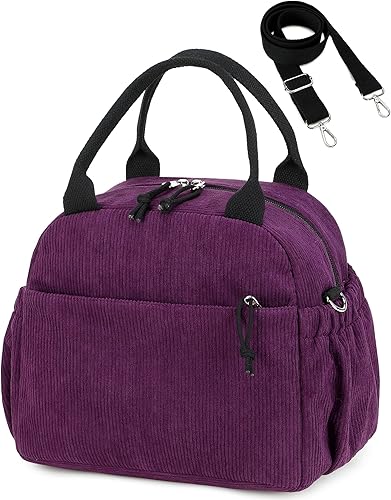 Vista 39 de Bluboon Bolsa de almuerzo para mujer, bonita bolsa de almuerzo de pana con correa para el hombro, reutilizable, aislada, gran capacidad