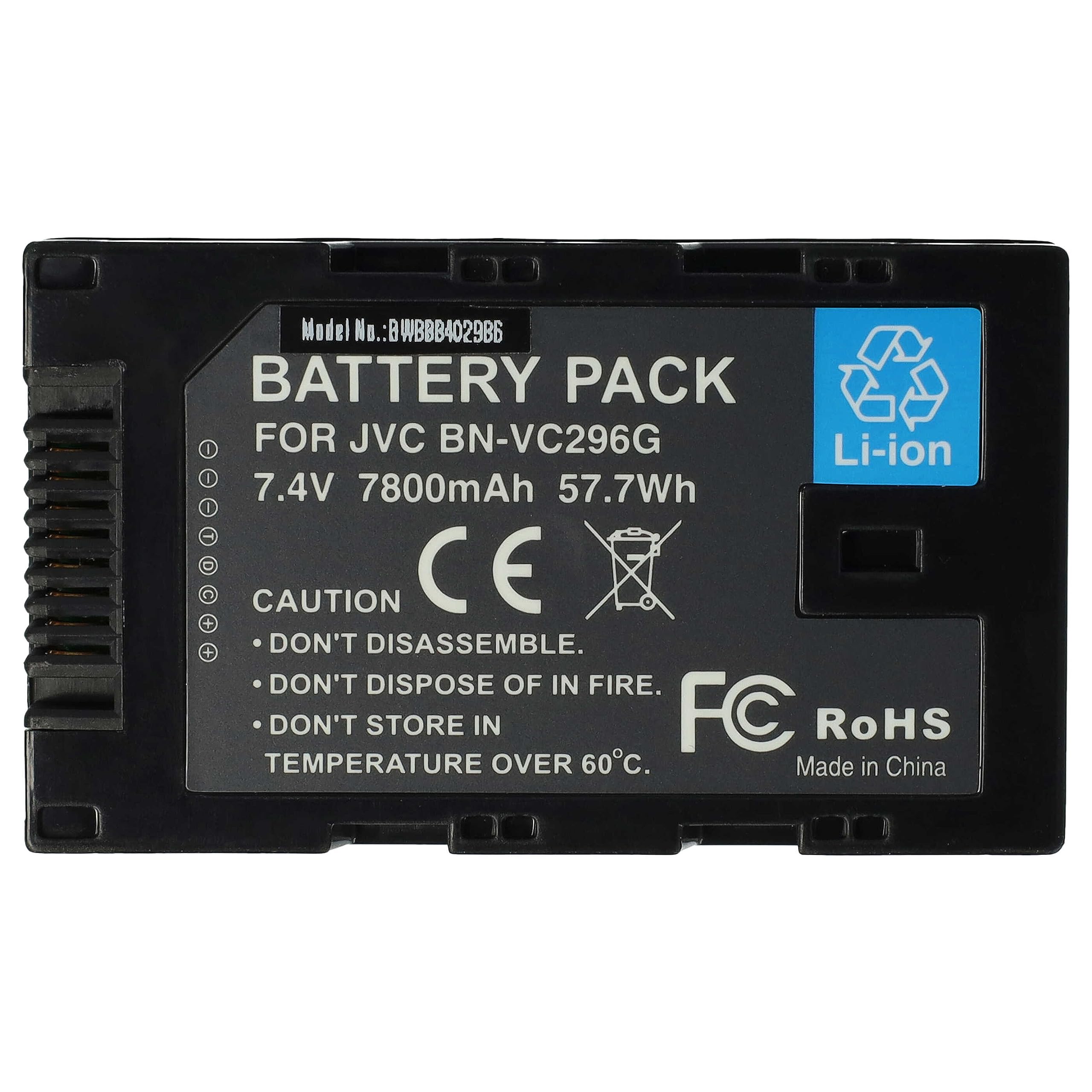 vhbw Batería Compatible con JVC GY-HC550, GY-HC500U, GY-HC550E, GY-HC500, GY-HC500SPC, GY-HC500E cámara de vídeo (7800 mAh, 7,4 V, Li-Ion)