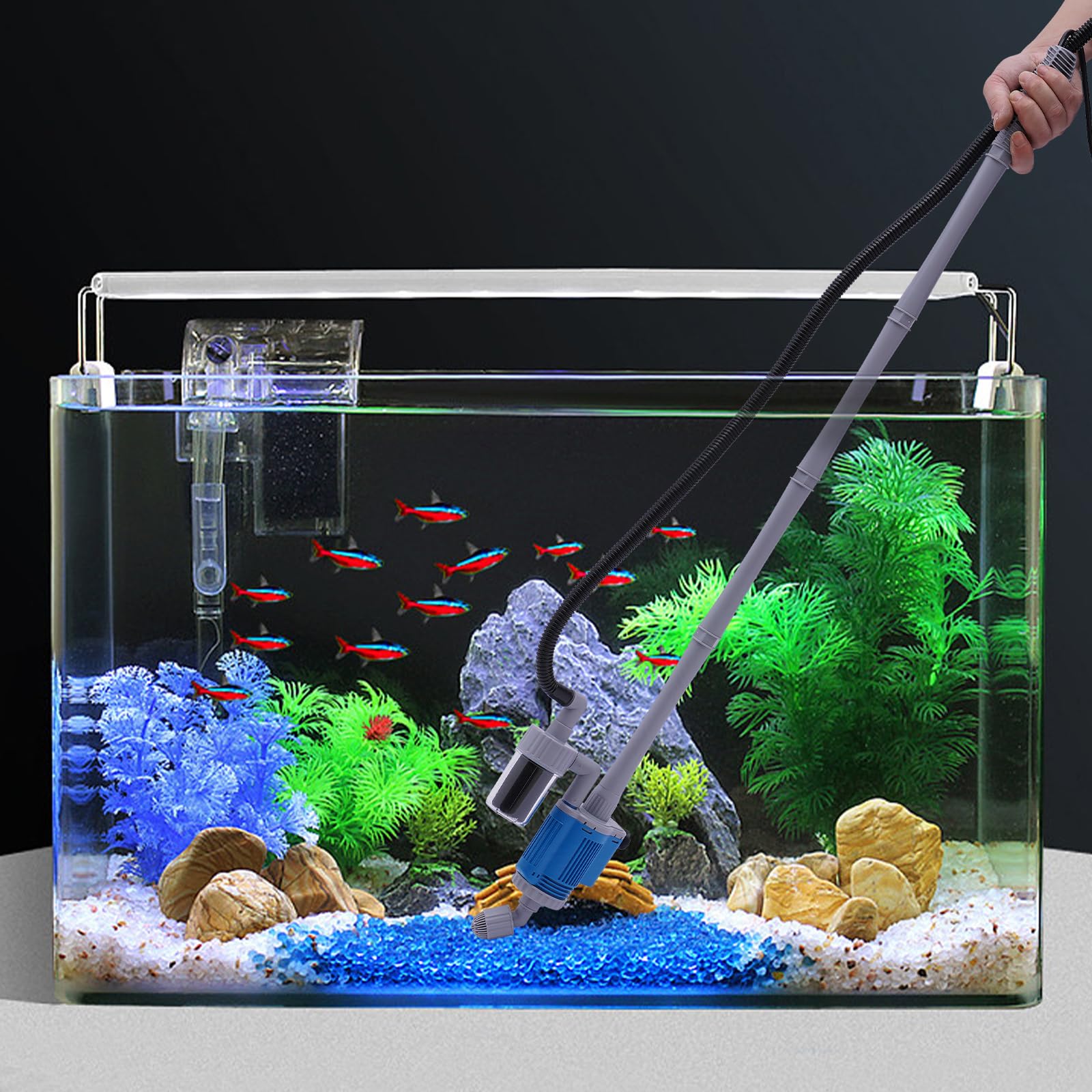 Cambiador de agua de acuario, bomba de sifón para acuario, bomba de agua, limpiador de grava, cambiador de agua, adecuado para la limpieza del cambio de agua y la limpieza de arena en acuarios
