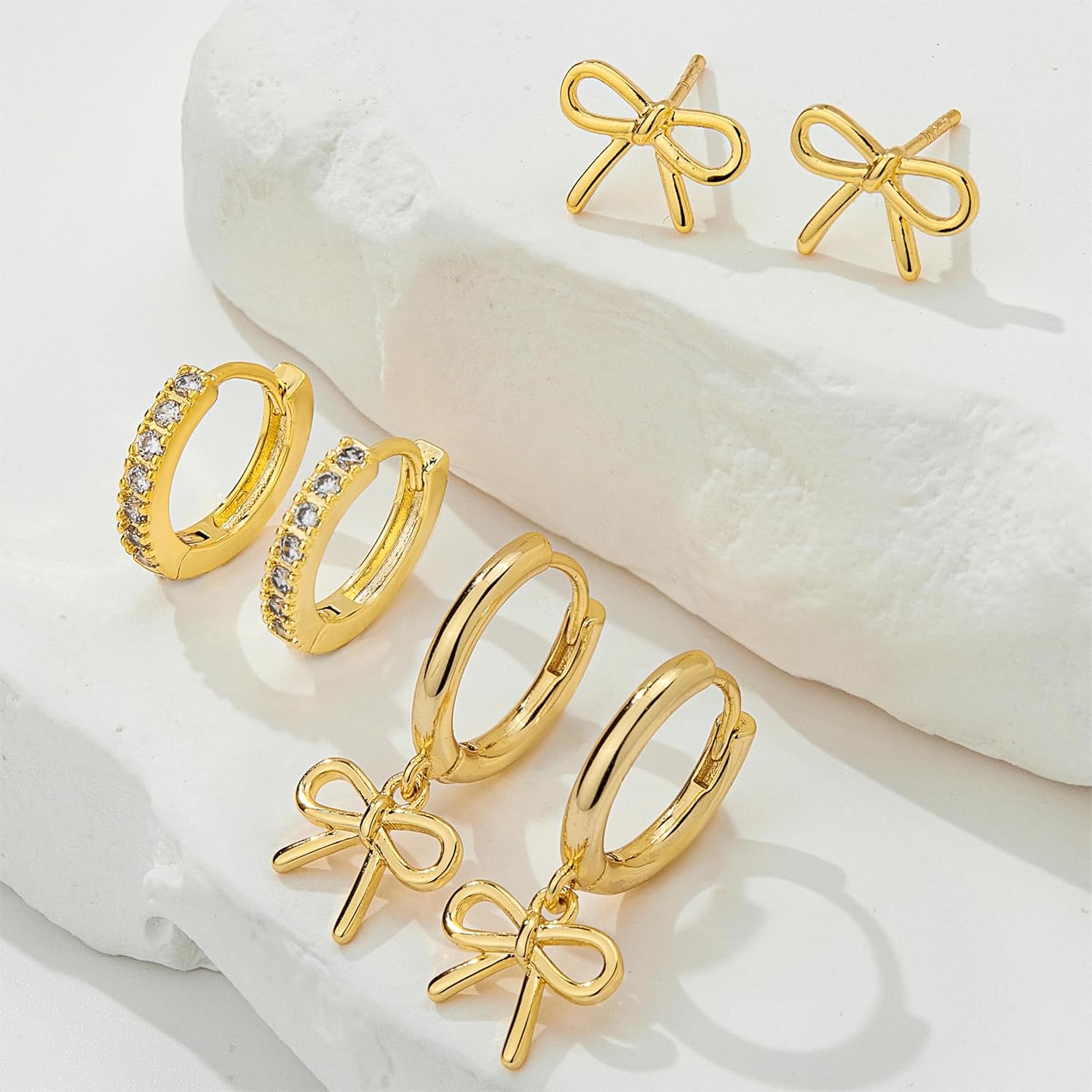 Valentine’s Day Heart Dangle Earrings 3 Pairs Set for Women, Gold Dainty Love Heart Seashell Starfish Cross Stud Hoop Earrings for Multiple Piercing Cartilage, 14K Plated Womens Valentine's Jewelry Gifts - Image 3