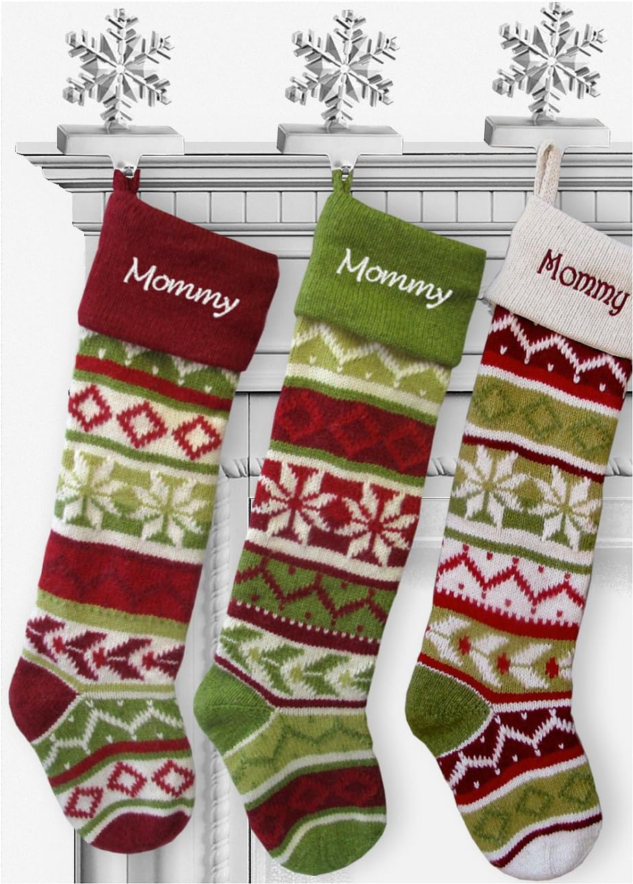 Personalized Knit Christmas Stockings - Green - Red : Green Cuff