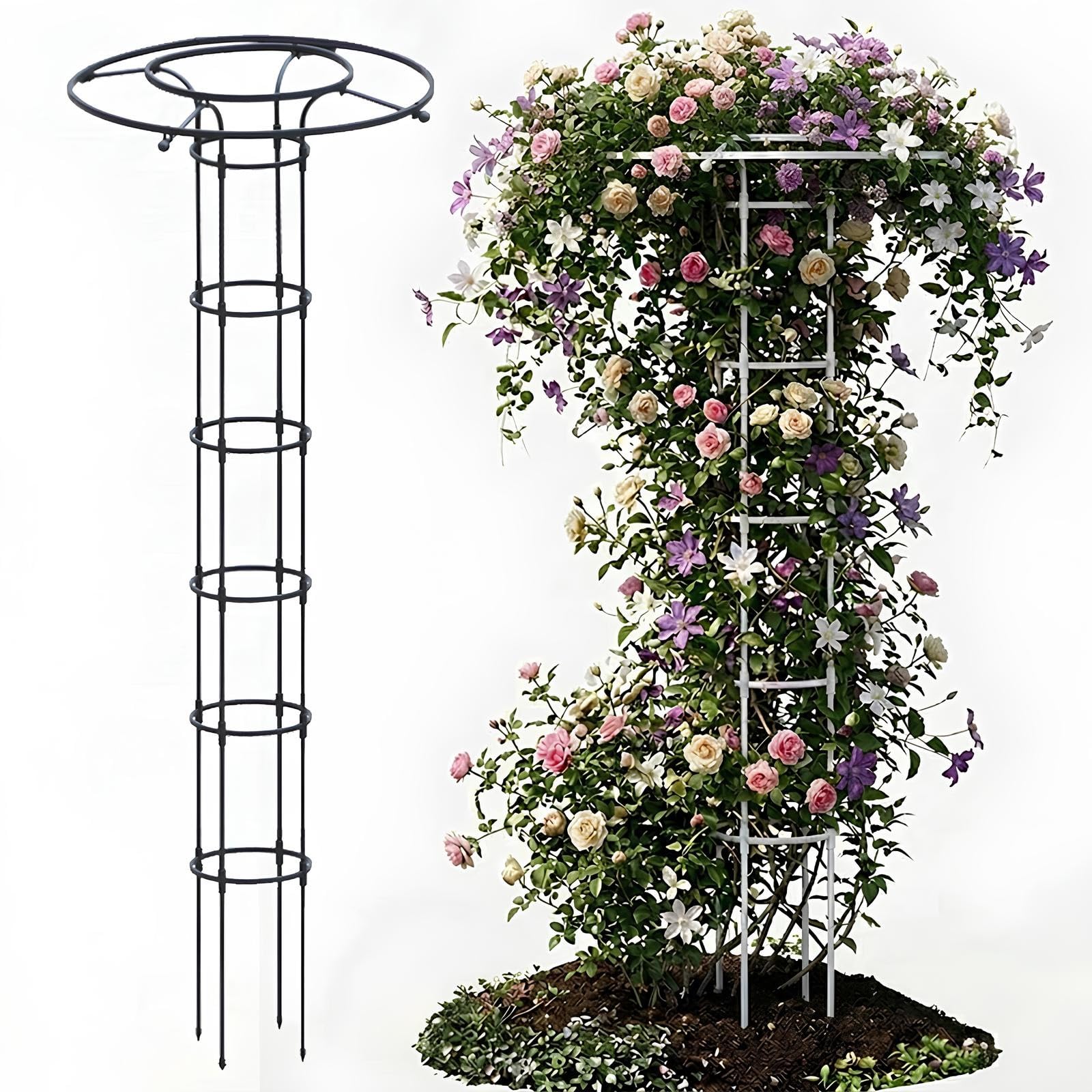 Garden Trellis For Climbing Plants 120/180/210cm Height Obelisk Plant Climbing Frame Plastic-Coated Steel Vertical Wisteria Umbrella(Black,210cm/82.7in)