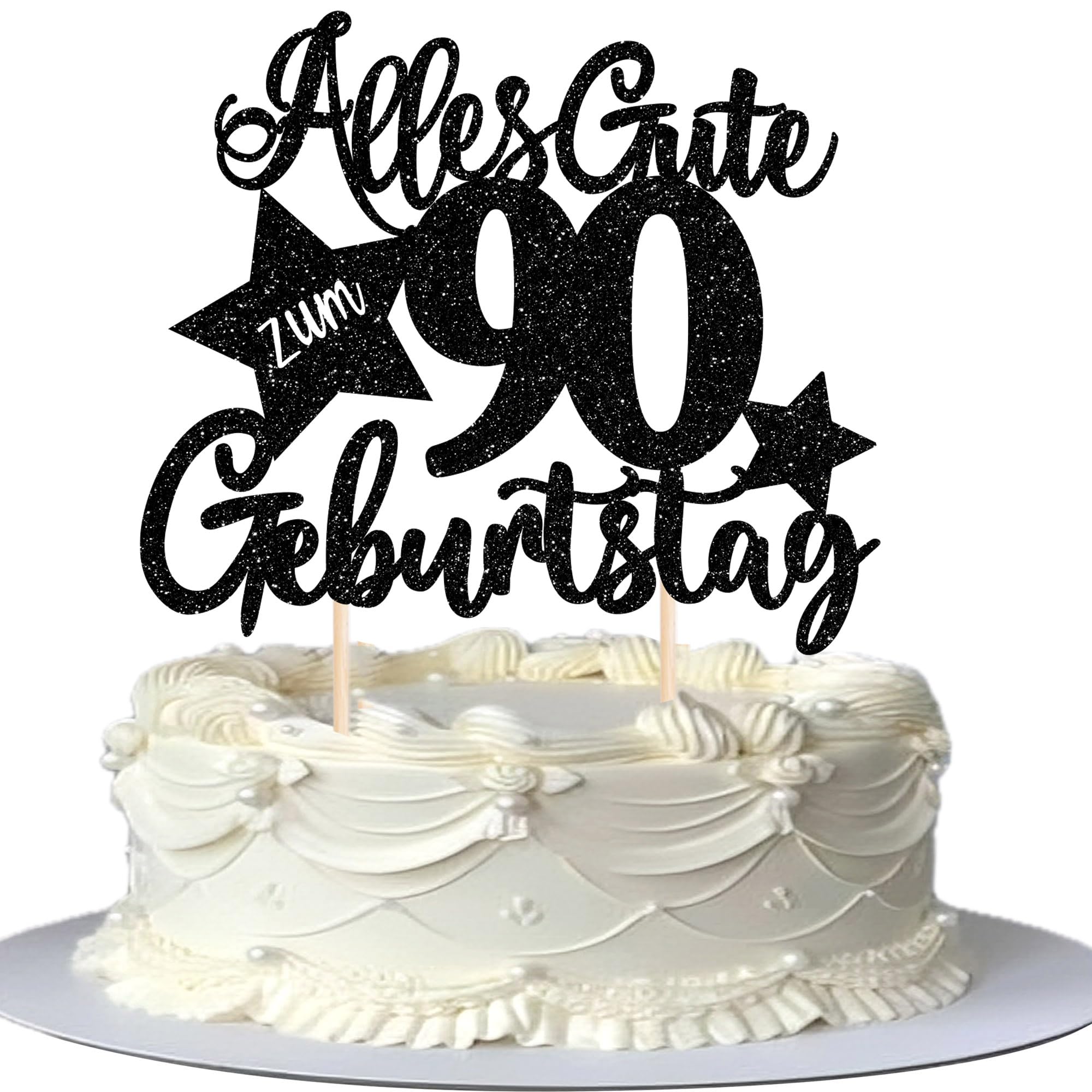 1 Stück 90th Geburtstag Tortendeko Alles Gute zum 90 Geburtstag Kuchen Deko Happy Birthday Cake Topper für 90th Jahrestag Party Kuchen Dekoration Schwarz