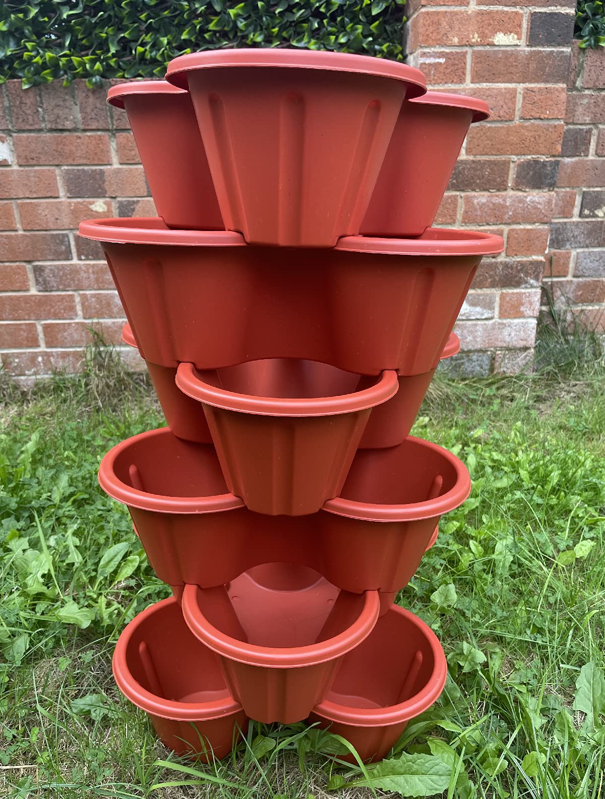 MD MUZ New 6 x Terracotta Brown Trio Stacking Planter Strawberry Flower Herb Stackable Garden Plant Pot