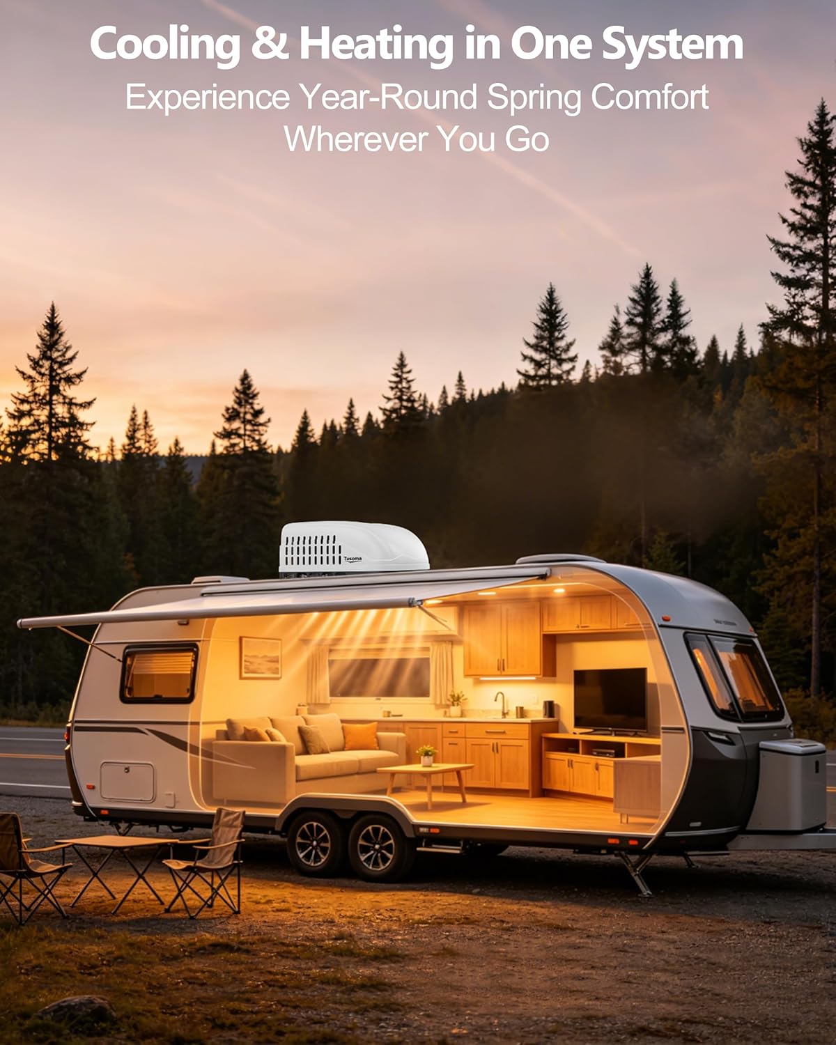 18000 BTU RV Air Conditioner with Heat Pump, Non-Ducted Rooftop RV AC Unit, 110-120V Quiet Cooling & Heating, Camper AC for RV, Travel Trailer, Fifth Wheel & Food Truck, Easy Install, White