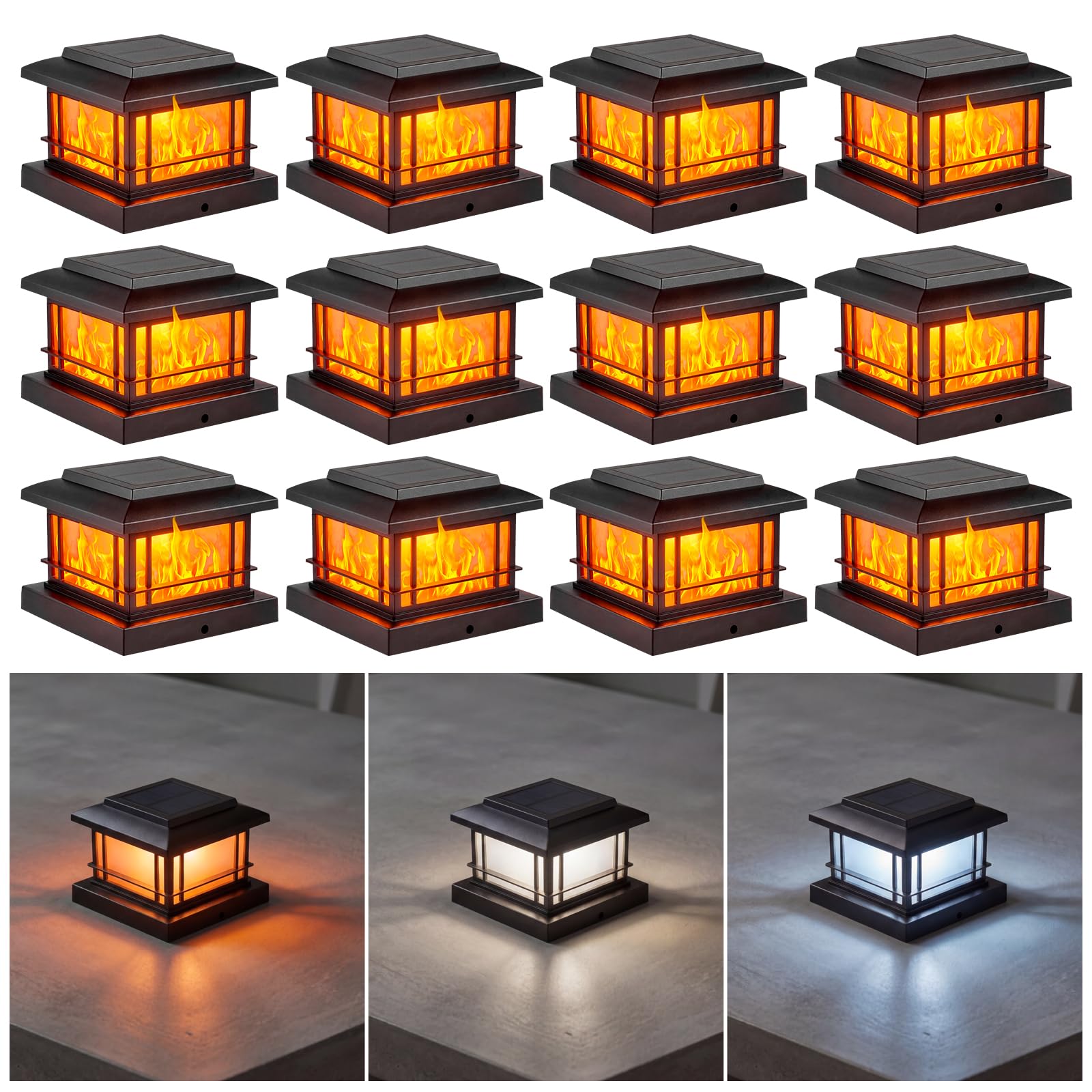 Photo 1 of JOFIOS Flickering Flame Solar Post Cap Lights, Black, Fits 3.5"-5" Posts