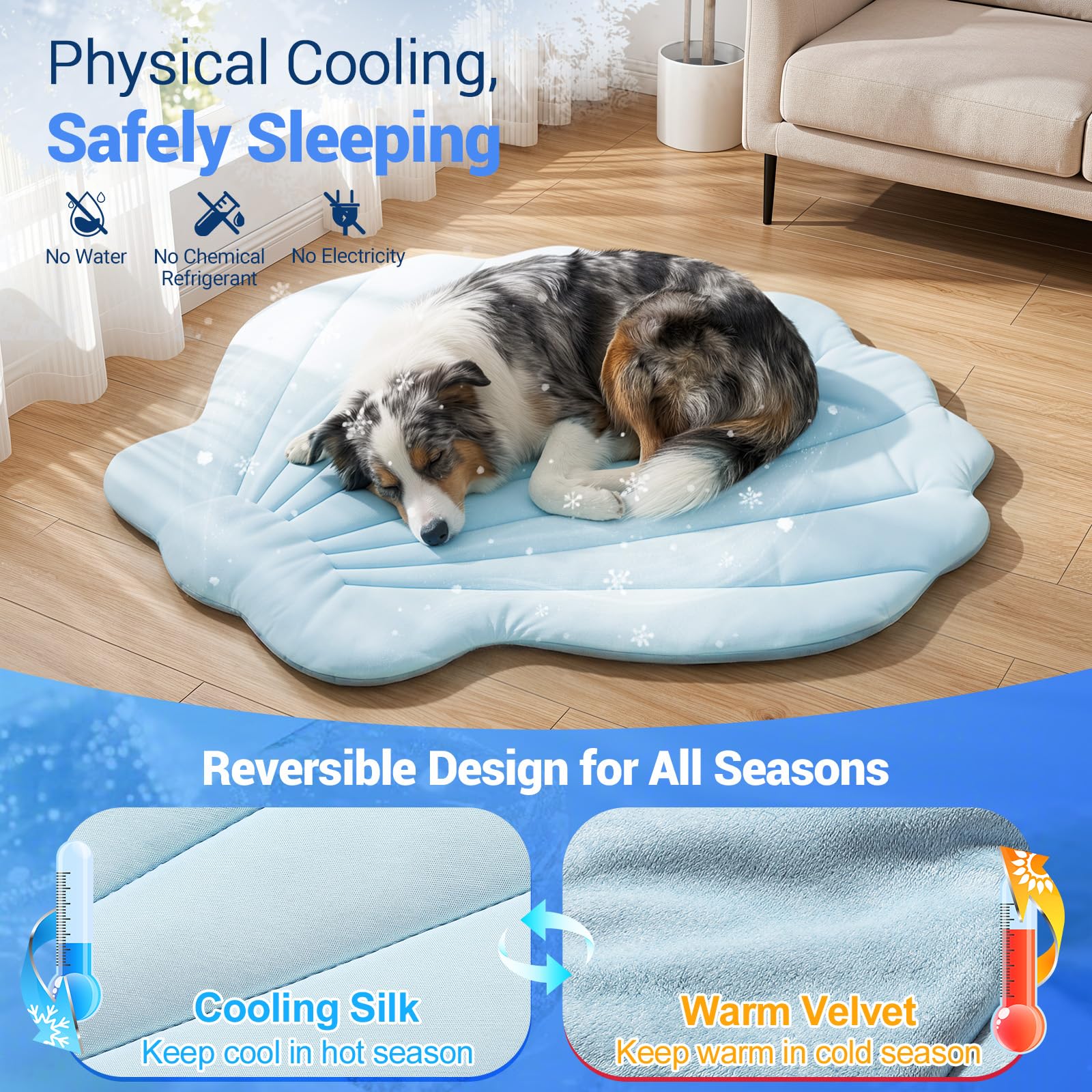 Tappetino Rinfrescante per Cani 100 × 100 cm Grande, Q-Max>0,5 Materassino Autorefrigerante, Doppia Faccia Fresco & Caldo, Lavabile in Lavatrice, Letto Fresco per Gatti,Senza Gel, Cielo Blu