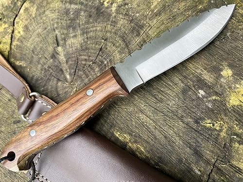 Miniatura 7 de Perkin Cuchillo de caza con funda Cuchillo de hoja fija Bushcraft Cuchillo AR605 (madera de nogal)