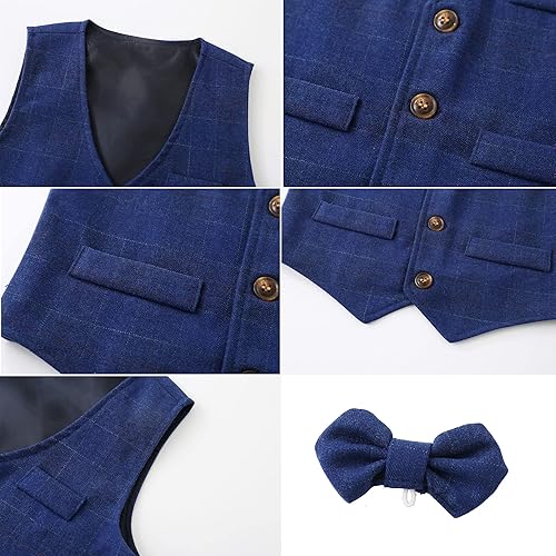 Miniatura 3 de Conjunto de ropa de 3 piezas para niños, camisas de manga larga con corbatín + chaleco + pantalones, traje casual