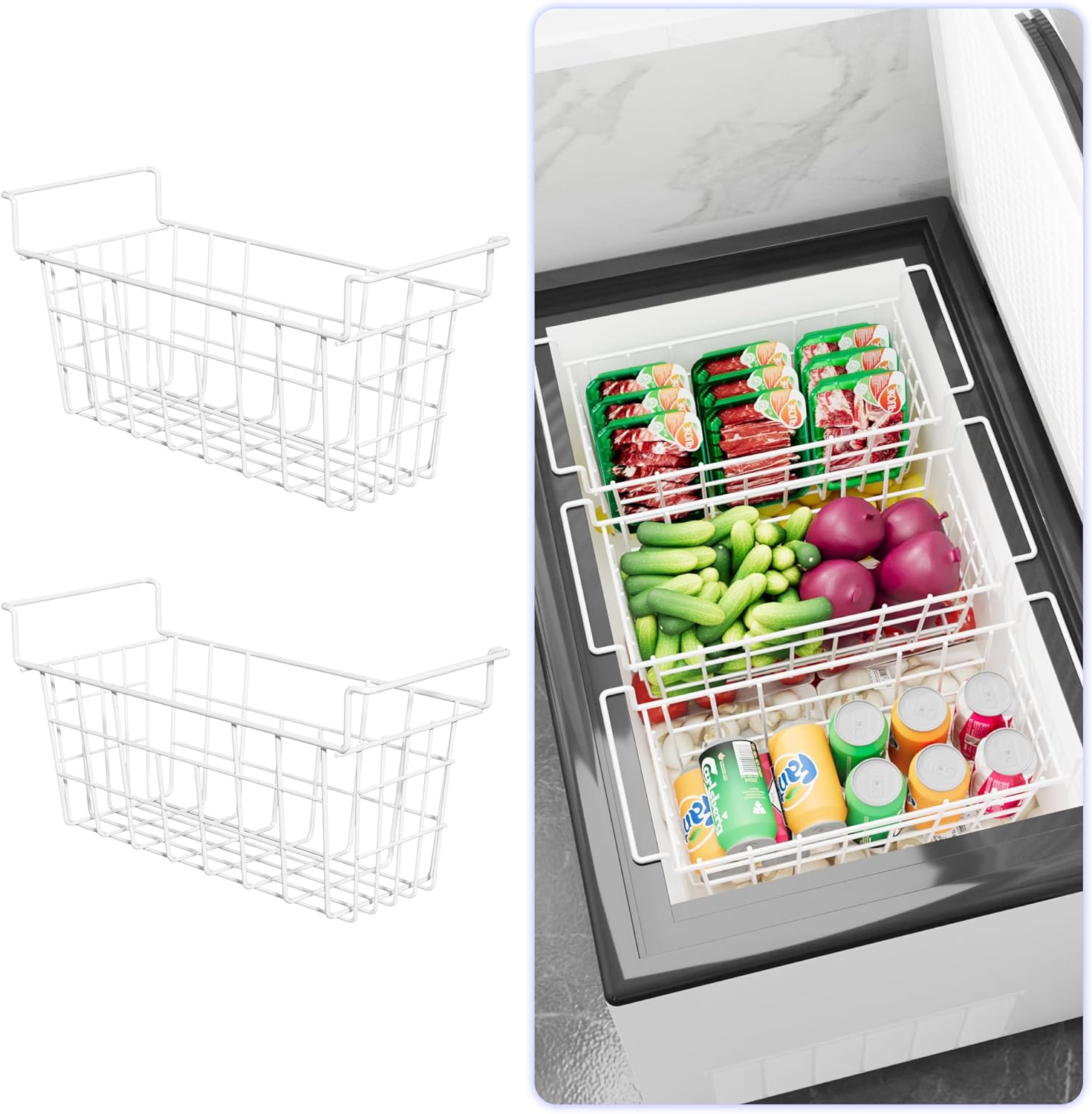 17.5" Deep Freezer Baskets with Handle - Metal Wire Chest Freezer Organizer Bins