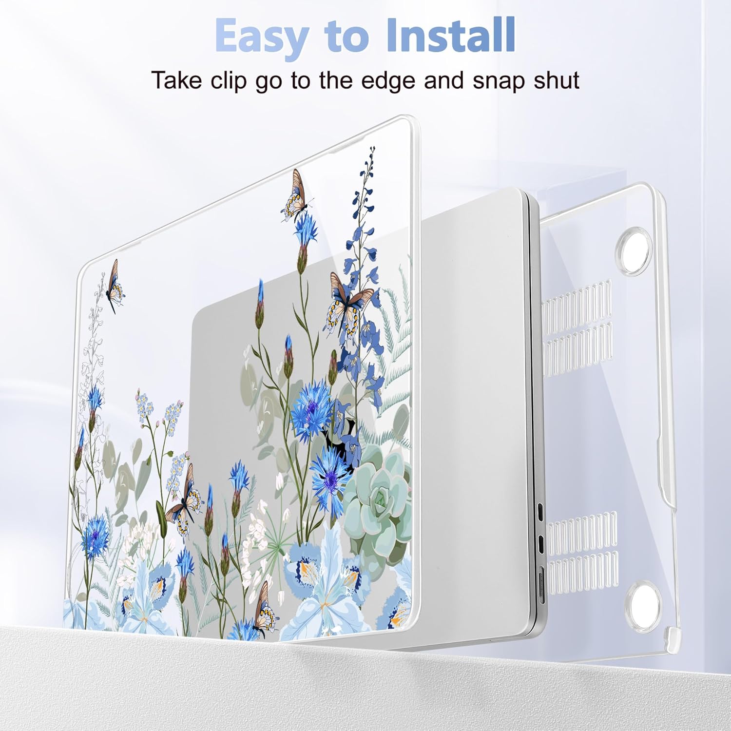 May Chen Compatible with M4 MacBook Air 15 inch Case 2025 2024 2023 A3241 A3114 M3 A2941 M2 with Liquid Retina Display & Touch ID, Plastic Hard Shell with Keyboard Cover - Blue Flowers - Image 9