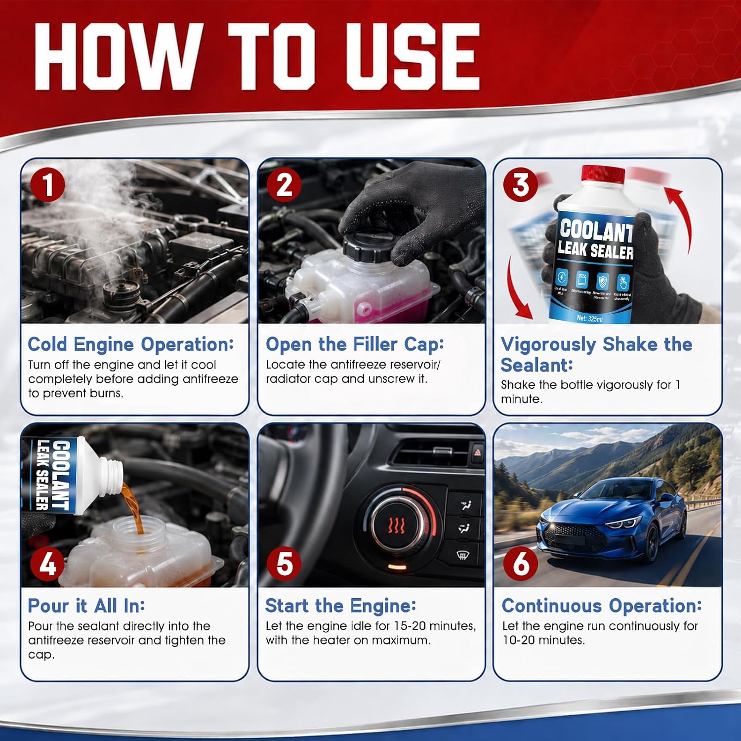 JAOJAO Coolant Leak Sealer, Radiator Leak Sealer Quick Leak Stopper 325ml | Effective Seal Protection System Prevention and Maintenance for All Cooling Systems