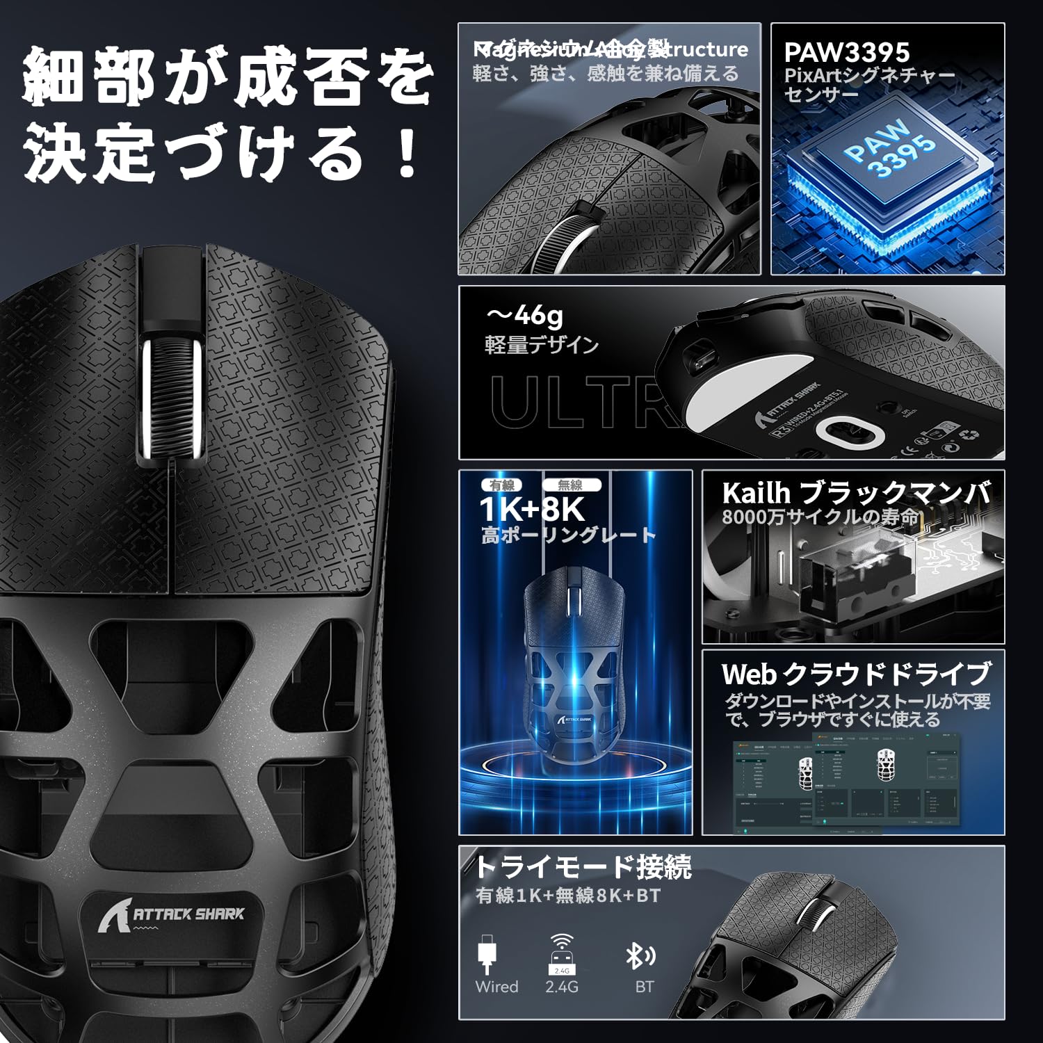 Amazon | ATTACK SHARK R3 ゲーミングマウス3 モード