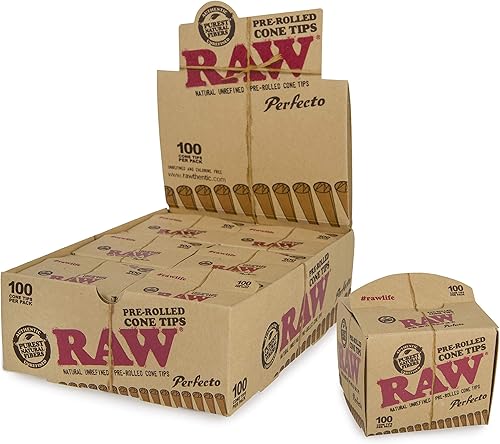 RAW Papel para rodar clásico natural sin refinar, puntas de cono preenrolladas perfectas, 6 paquetes por caja, 100 puntas por paquete