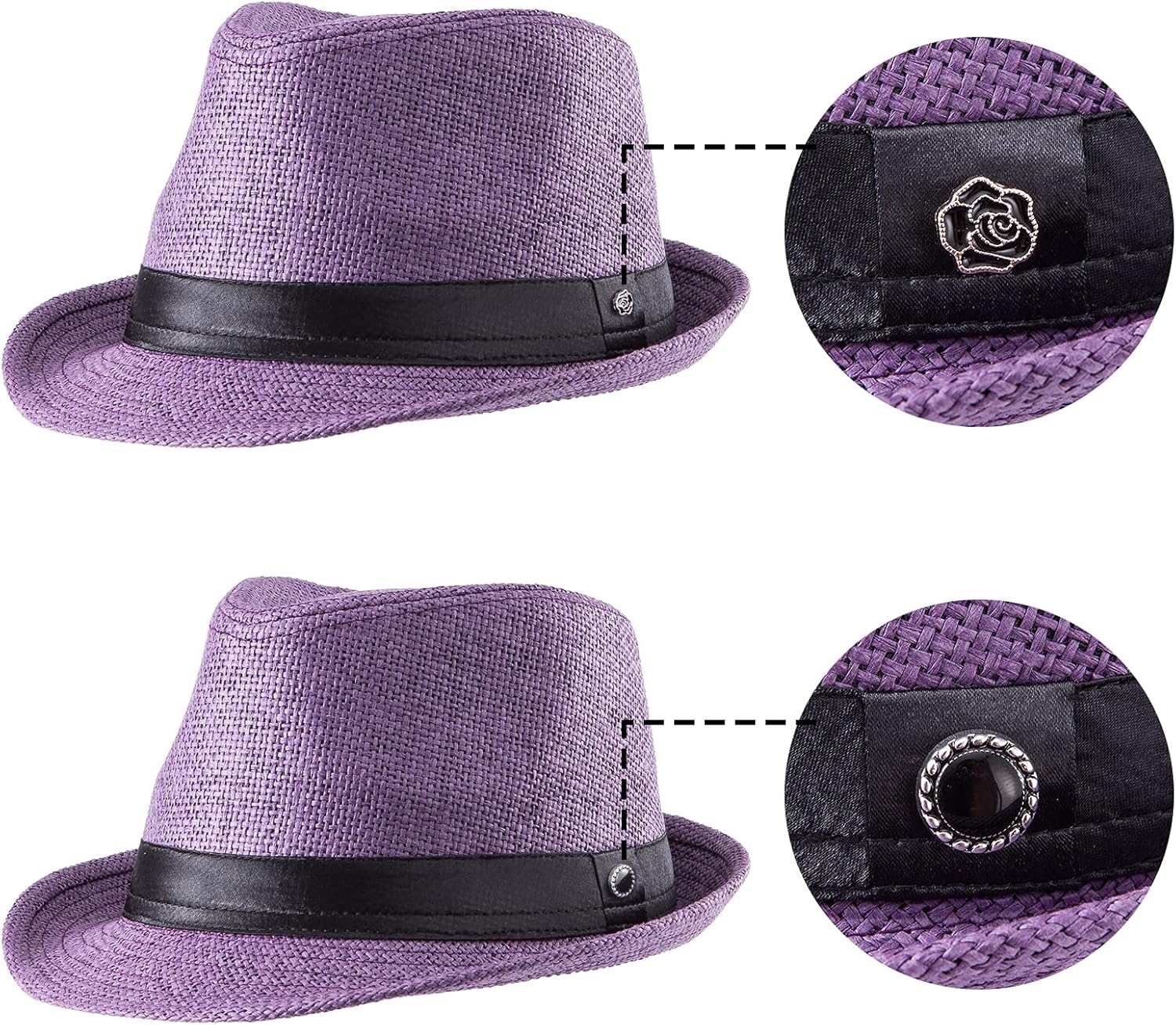 LADYBRO XL Straw Fedora Hats for Men Summer Trilby Beach Travel Panama Casual, 7 1/2 - Image 3