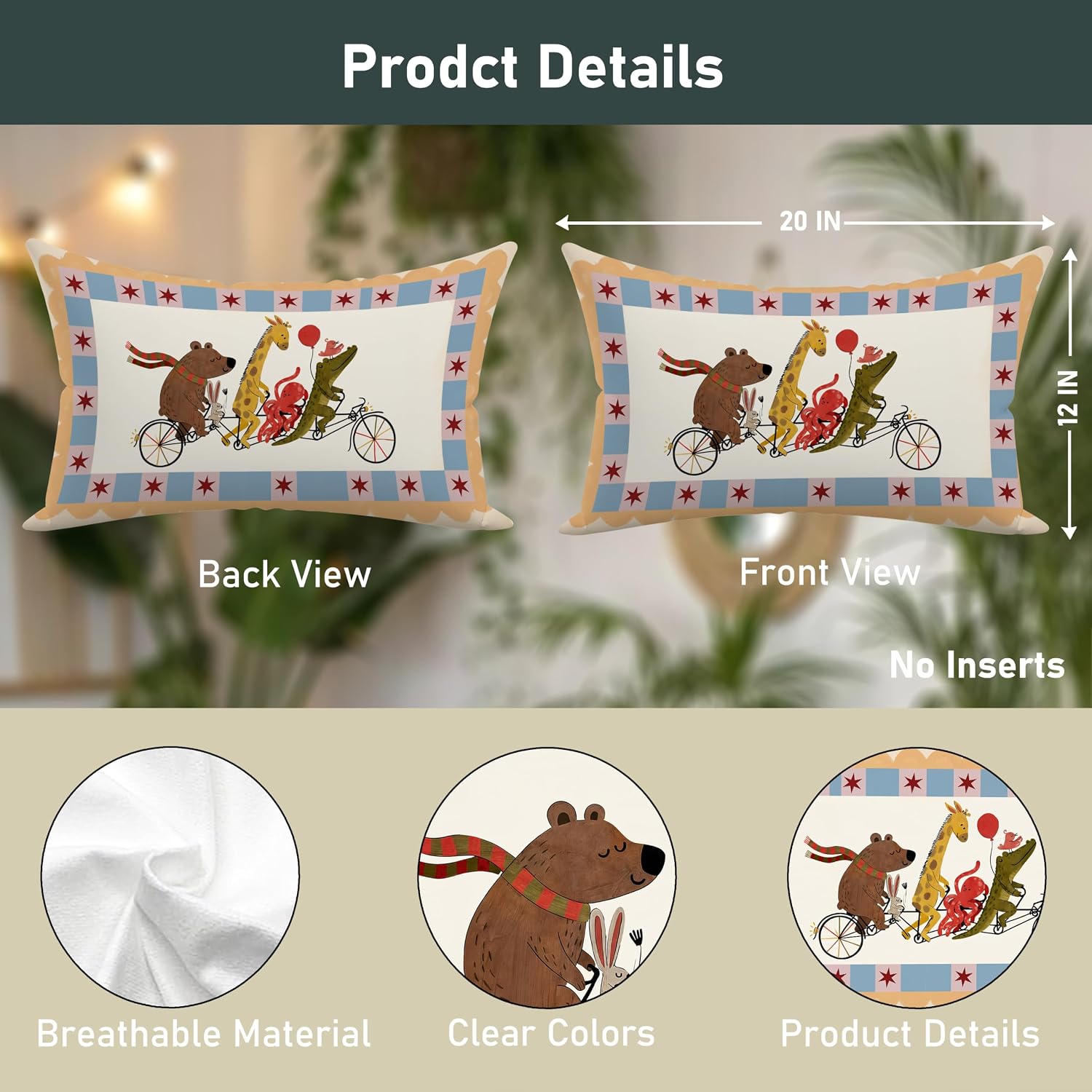 Cute Animal Nursery Throw Pillow Cover 12x20 Double-Sided image 2