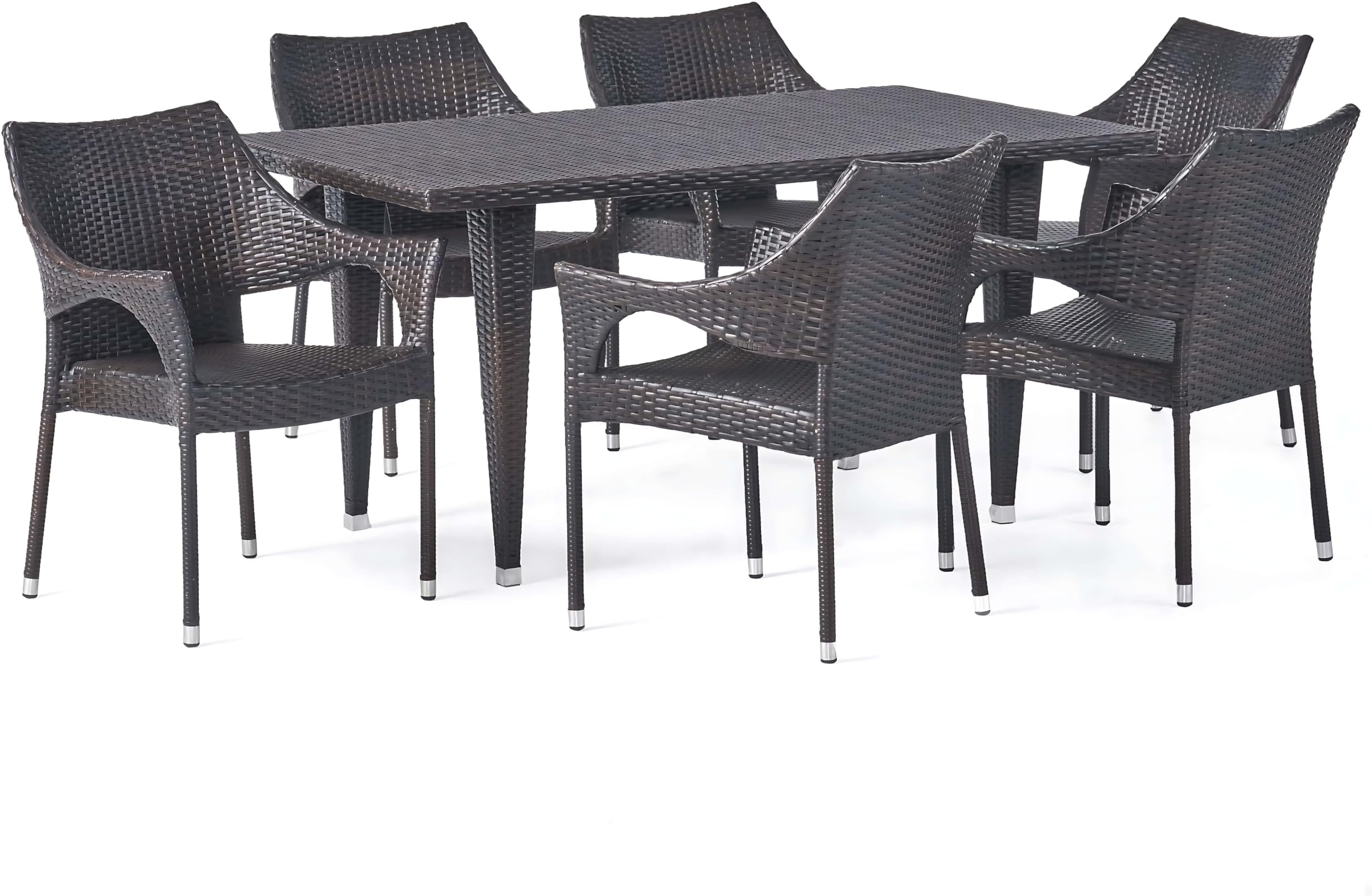 7-Piece Outdoor Dining Set – All-Weather Wicker Patio Dining Table with 6 Stackable Chairs – Durable & Elegant Garden Furniture for Balcony, Terrace, or Backyard (6 Chair 1 Table)