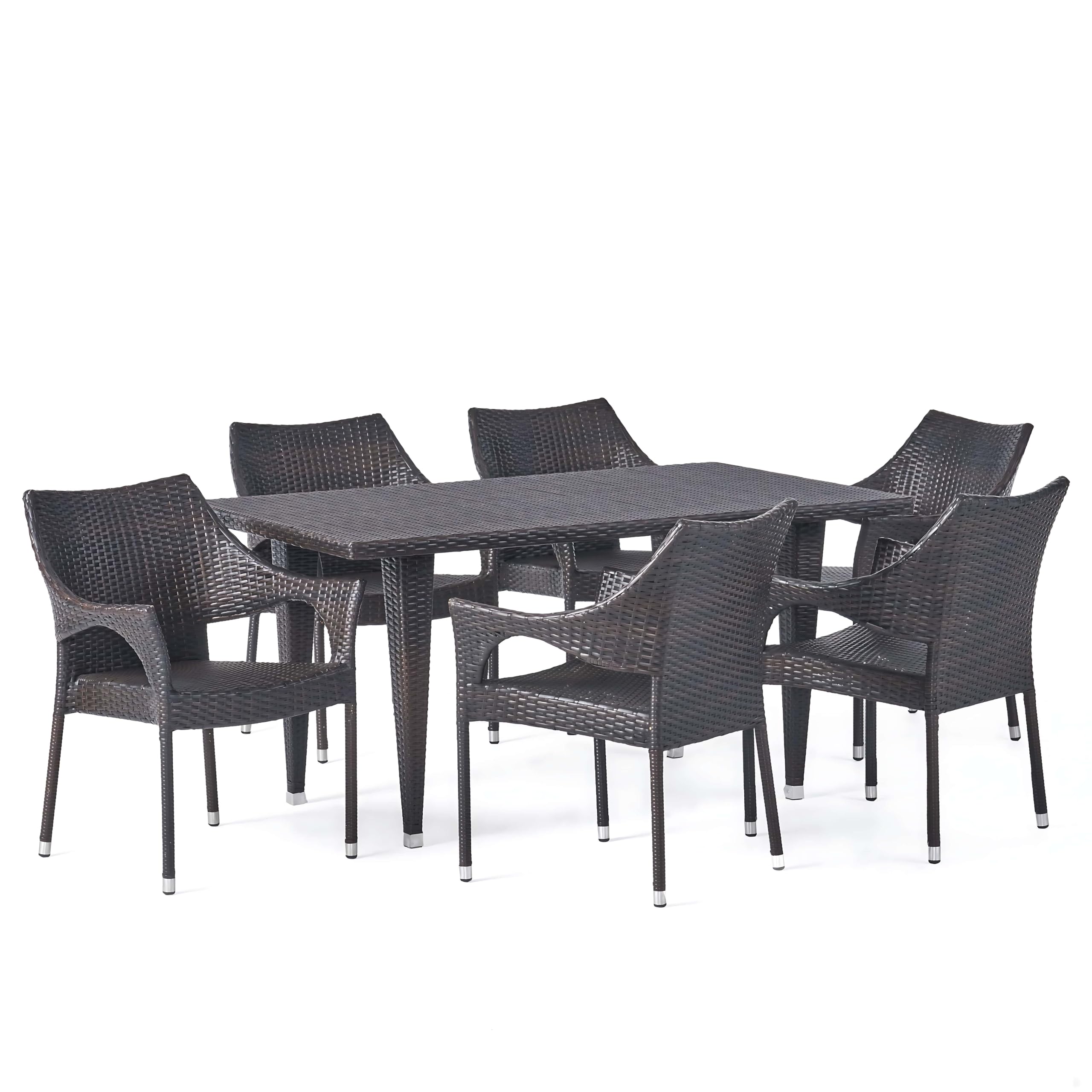 MJA FURNITURE 7-Piece Outdoor Dining Set – All-Weather Wicker Patio Dining Table with 6 Stackable Chairs – Durable & Elegant Garden Furniture for Balcony, Terrace, or Backyard (6 Chair 1 Table)