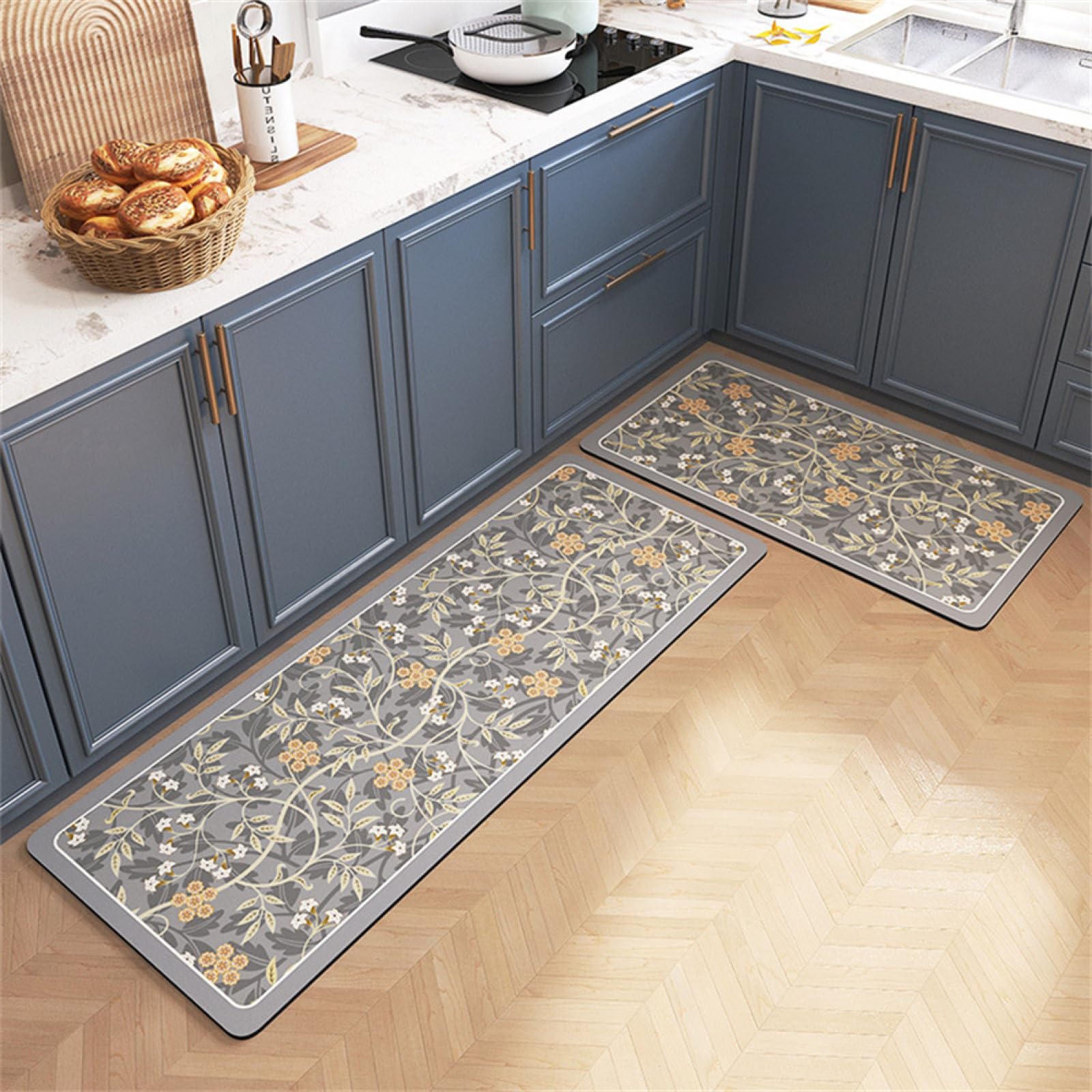KüChenläUfer KüChenmatte 45x120cm, KüChenteppich Waschbar rutschfest, Teppich LäUfer Flur FußMatte Badematten, Wasser öL Aufnehmen Teppich KüChe Set für KüChe Wohnzimmer, Badezimmer Branches