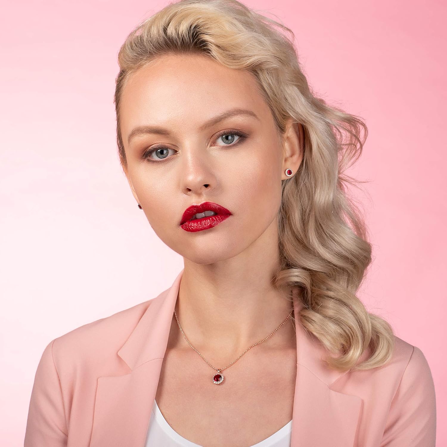 Namana Halo Stud Earrings with White or Coloured CZ. Available with Blue, Green, Red, Light Blue or Clear Stones in Silver, Gold and Rose Gold - Image 2