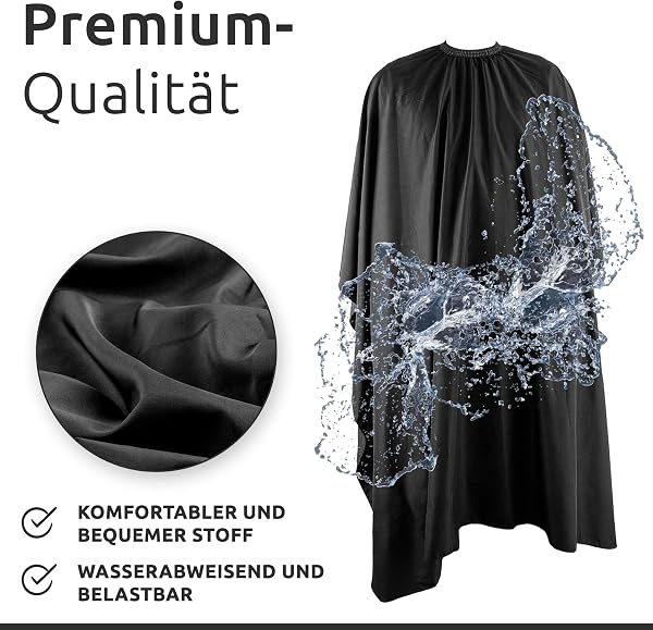 ECENCE Friseurumhang mit professionellem Hakenverschluss - Haarschneideumhang Schwarz 150x120cm, wasserabweisend, Barber Cape für Friseursalon - 4