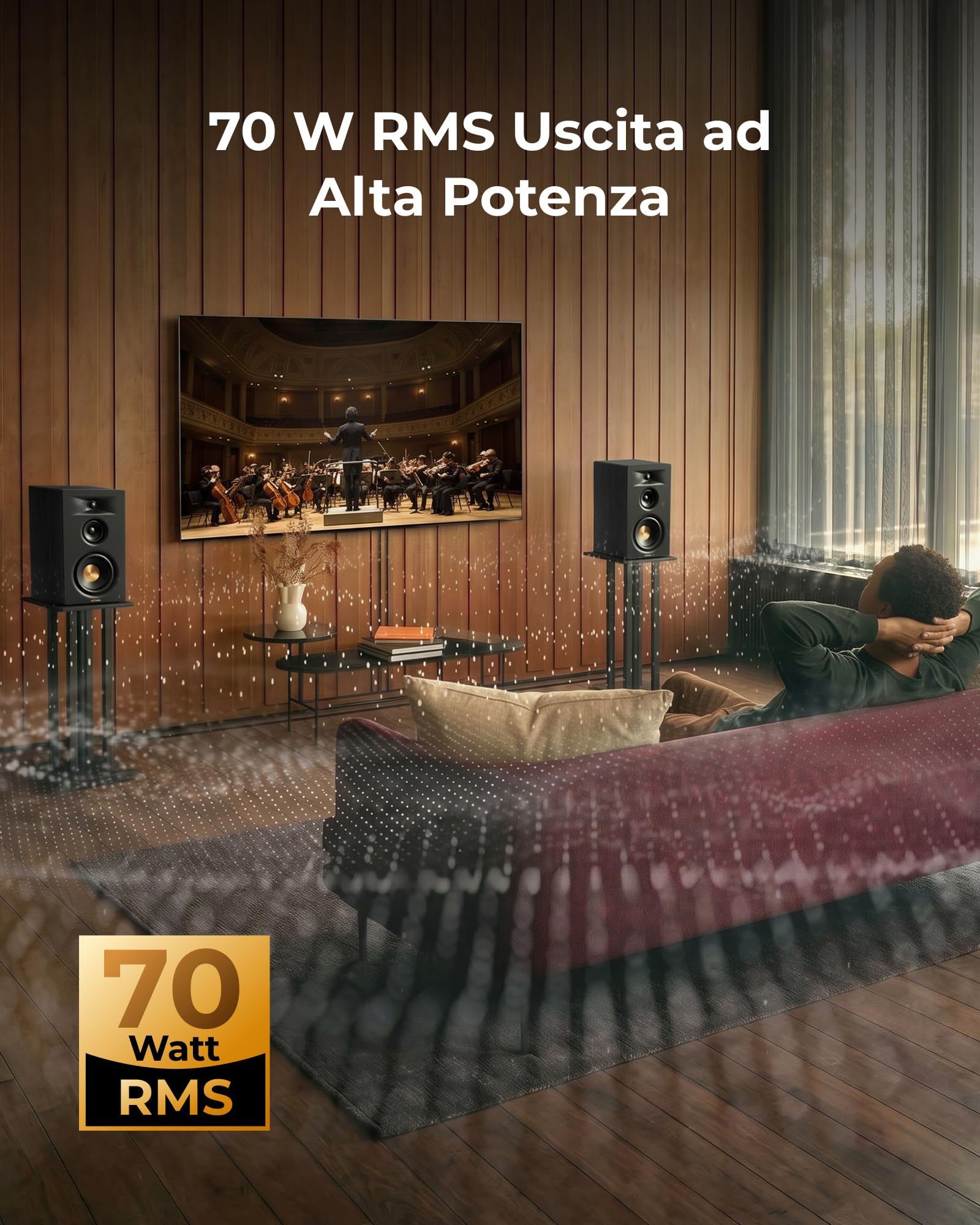 ULTIMEA Diffusori da scaffale attivi a 3 vie, 70W RMS, woofer 5,25", app, Bluetooth 6.0, HDMI ARC, uscita subwoofer per home cinema, TV, PC e giradischi, monitor studio, BS-3