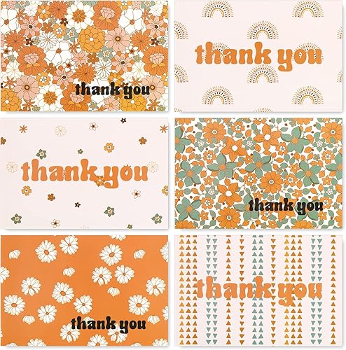 AnyDesign Paquete de 36 tarjetas de agradecimiento de arco iris boho con calcomanías de sello a juego, sobres de tarjetas de felicitación hippie en