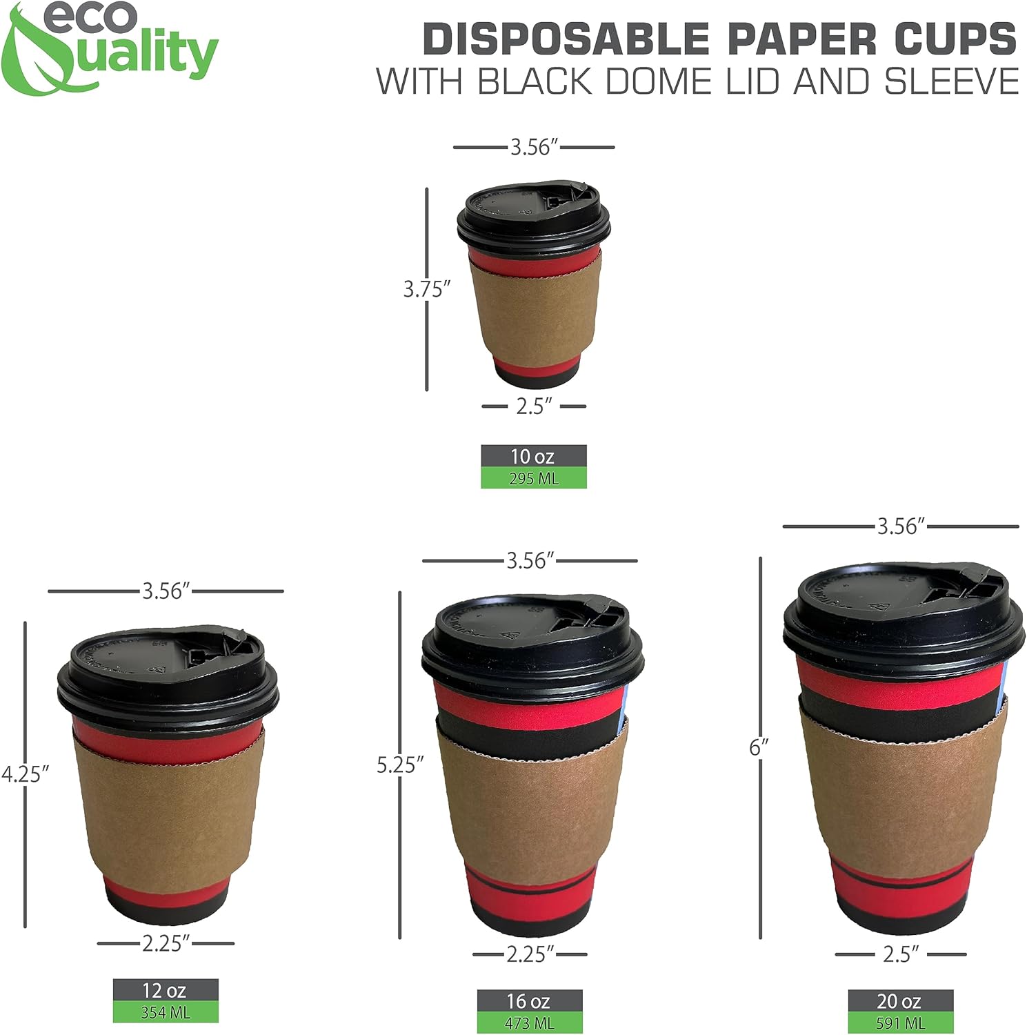 LARGE COMBO Set of 100-16oz - Paper Coffee Hot Cups, Black Dome Lids, Sleeves & Stirrers - Disposable Coffee Cups, To Go Travel Mug, Office/Party Pack, Hot/Cold Coffee, Tea & Chocolate, Latte