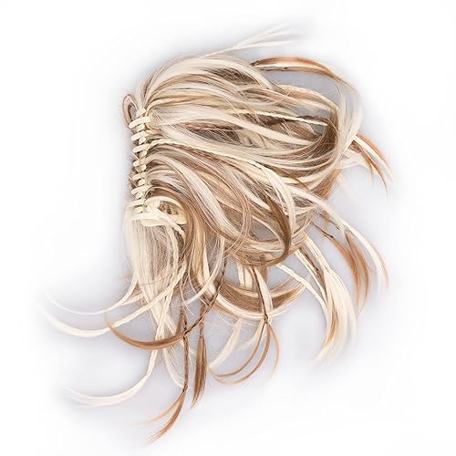 Miniatura 10 de IMISSU Extensiones de cabello hechas a mano con clip para cola de caballo trenzadas, piezas de pelo de cola de caballo (negro)