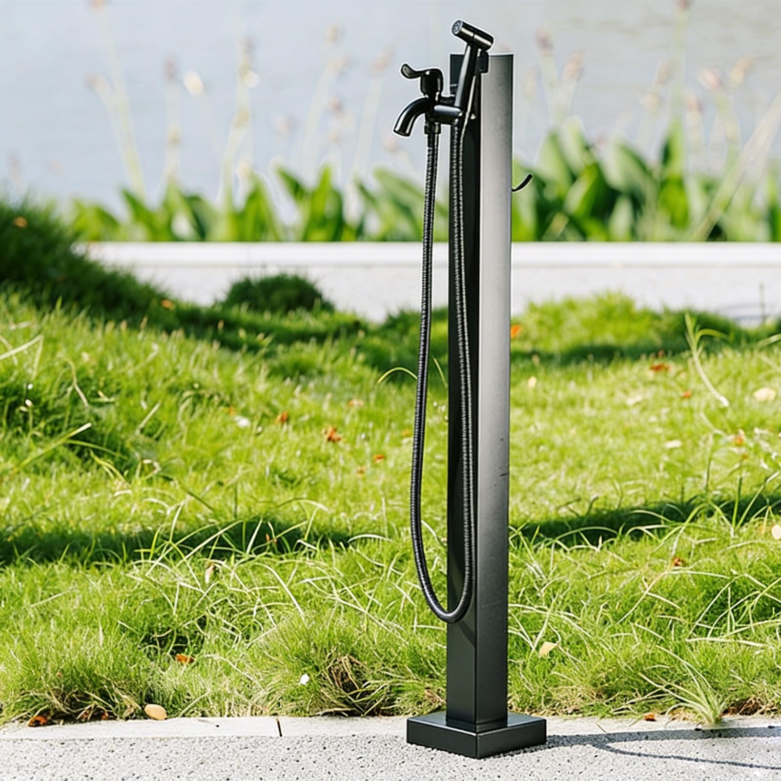 Columna de agua independiente para exteriores con doble grifo, soporte de manguera de acero inoxidable 304 para jardín, hidrante de agua externo a prueba de congelación para patio, césped, patio