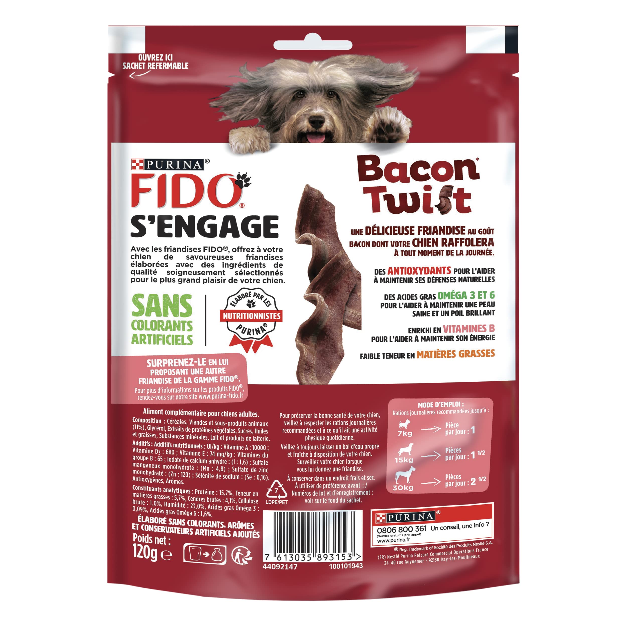 FIDO Bacon Twist - Friandises pour Chien Saveur Bacon - 6 x 120 g | Friandises Chien Saveur Bacon - Riches en protéines et vitamines B pour le poil brillant et l'énergie - Snack Chien