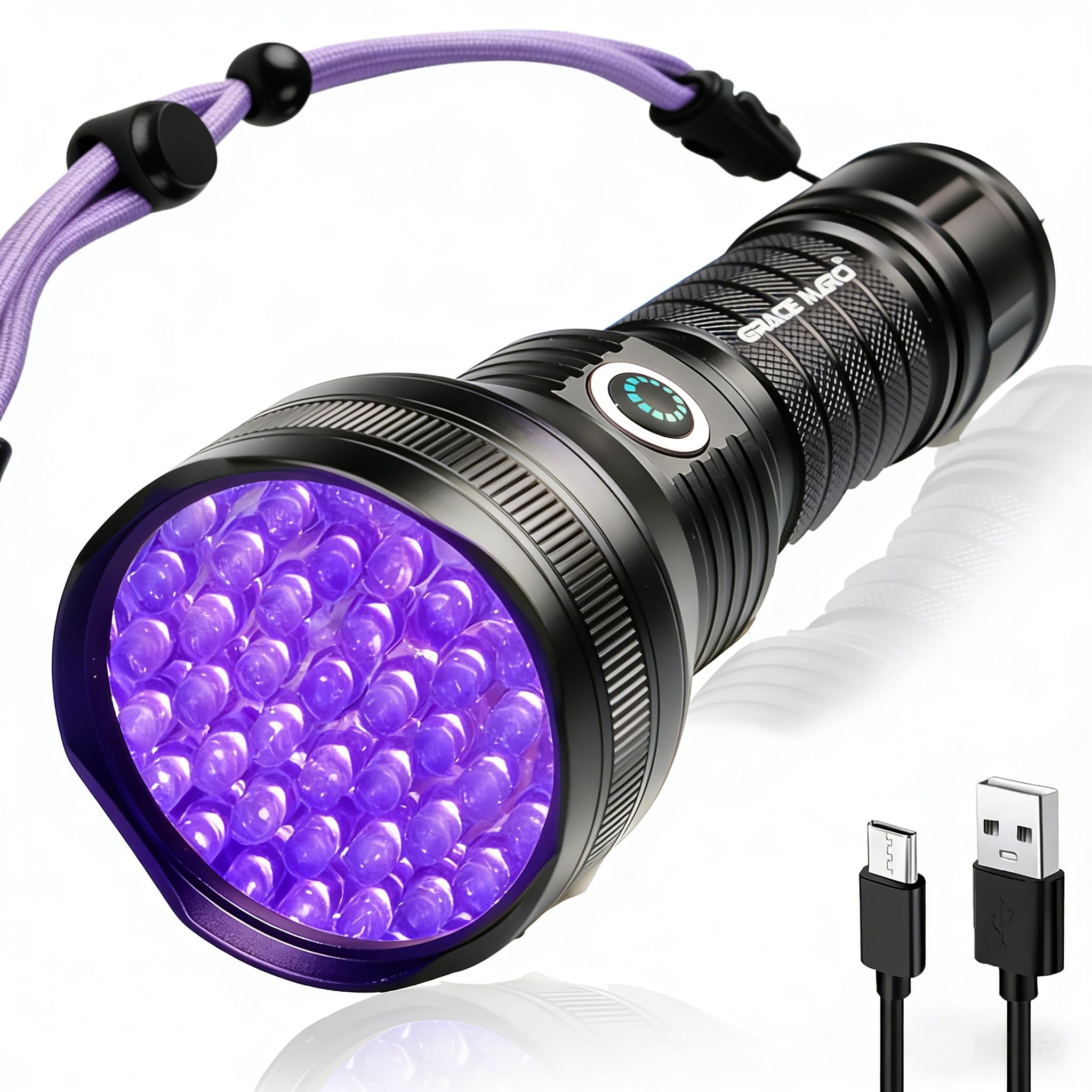 Linterna UV recargable, 51 LED de 395 nm, luz negra, luz UV ultravioleta, detector de orina de mascotas para orina de perro/gato, manchas secas, chinches, curado de resina, escorpiones