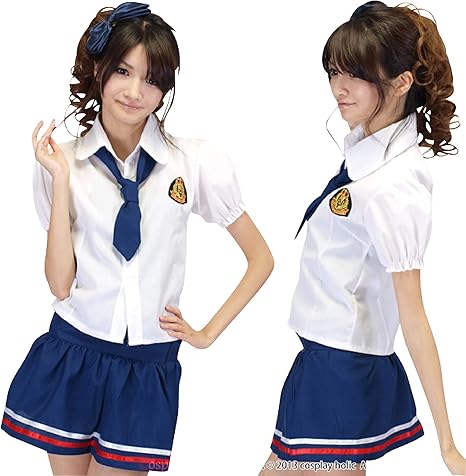 Amazon Co Jp コスプレホリック セーラー服 コスプレ 半袖 チアっぽい制服 学生服 白シャツ 紺色ミニスカート Jk 女子高校生 ハロウィン 仮装 文化祭 白紺 S ホビー 通販