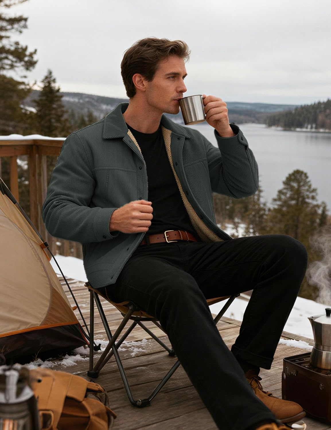 MAGCOMSEN Men's Corduroy Jacket Winter Warm Sherpa Jackets Thick Trucker Cargo Fleece Coats - Image 4