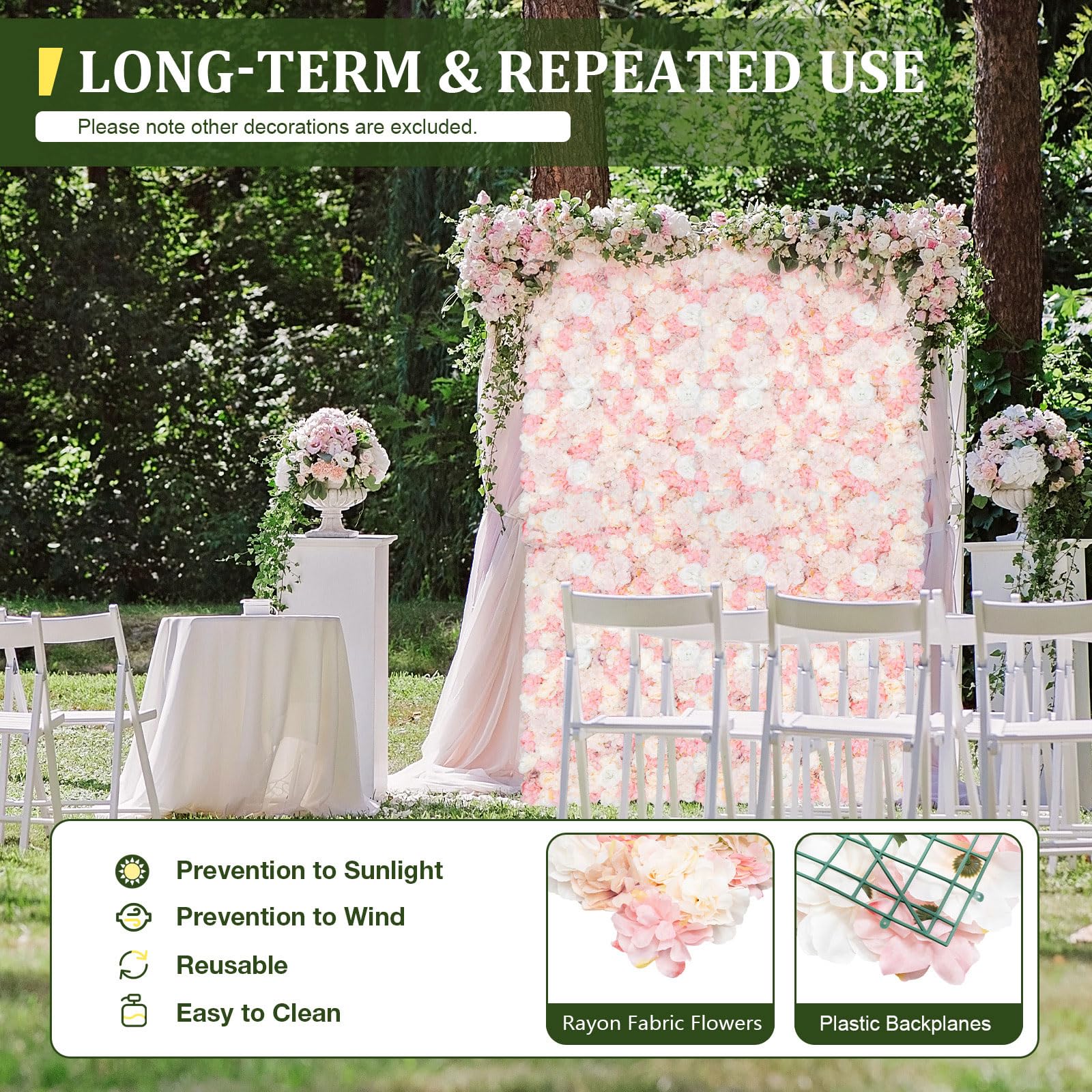 Künstliche Blumenwand 12 Stück 60x40cm für Hochzeit & Party, Fotowand